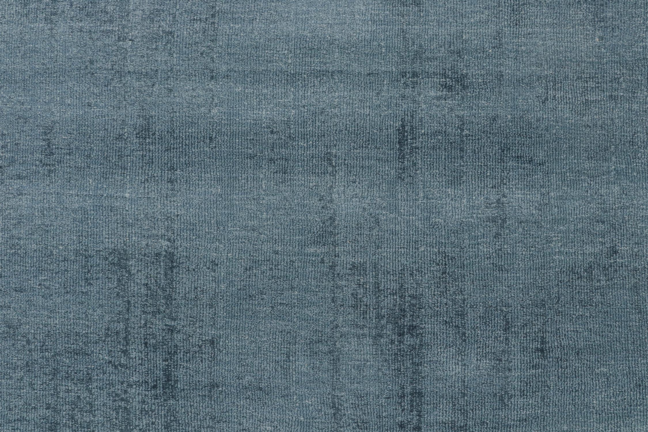 Rug & Kilim’s Modern Rug in Solid Blue Tone-on-tone Striae In New Condition For Sale In Long Island City, NY