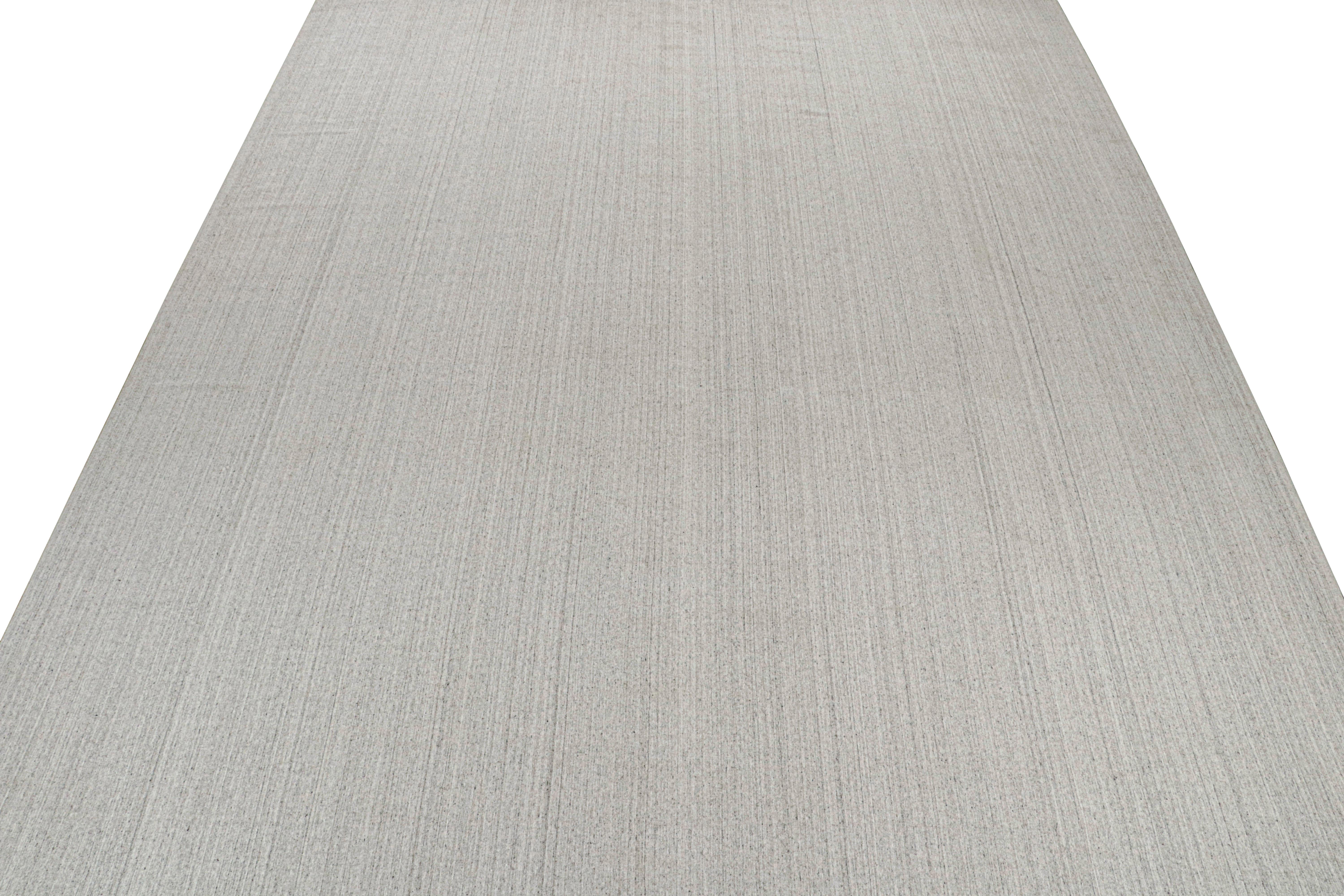 Indian Rug & Kilim’s Modern Rug in Solid Gray and Off-White Striae For Sale