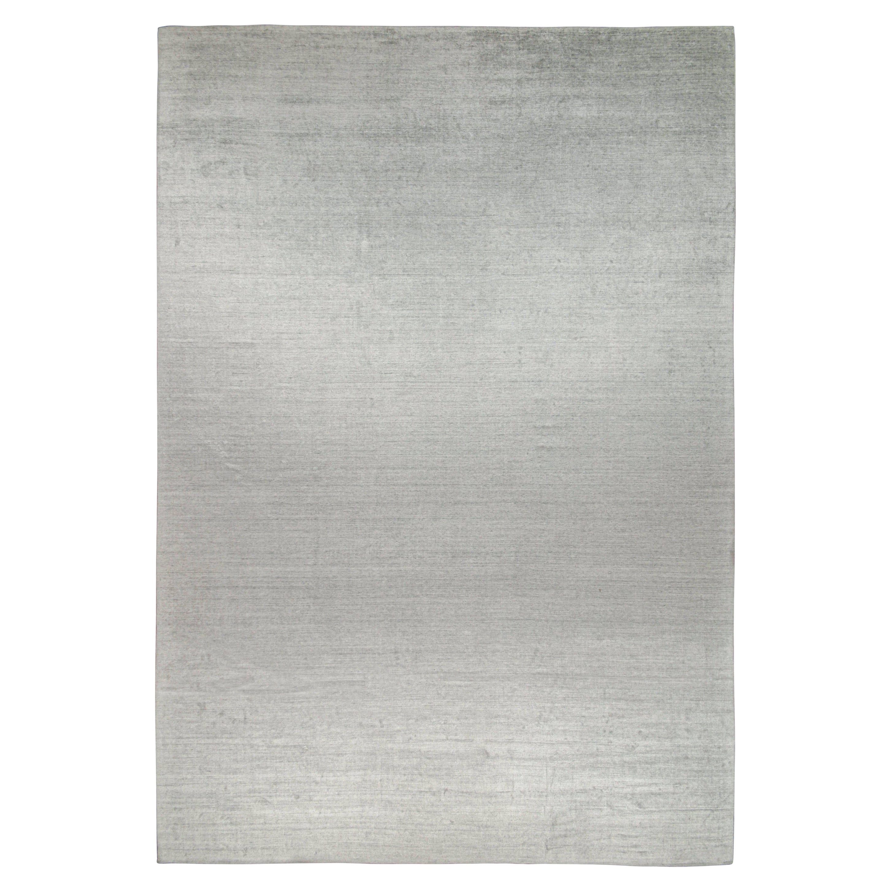 Tapis moderne de Rug & Kilim en gris uni et rayures blanc cassé