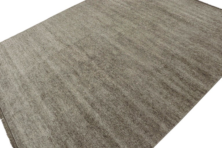 Rug and Kilim’s Modern Rug in Solid Silver-Grey Tone-on-tone Striae For ...