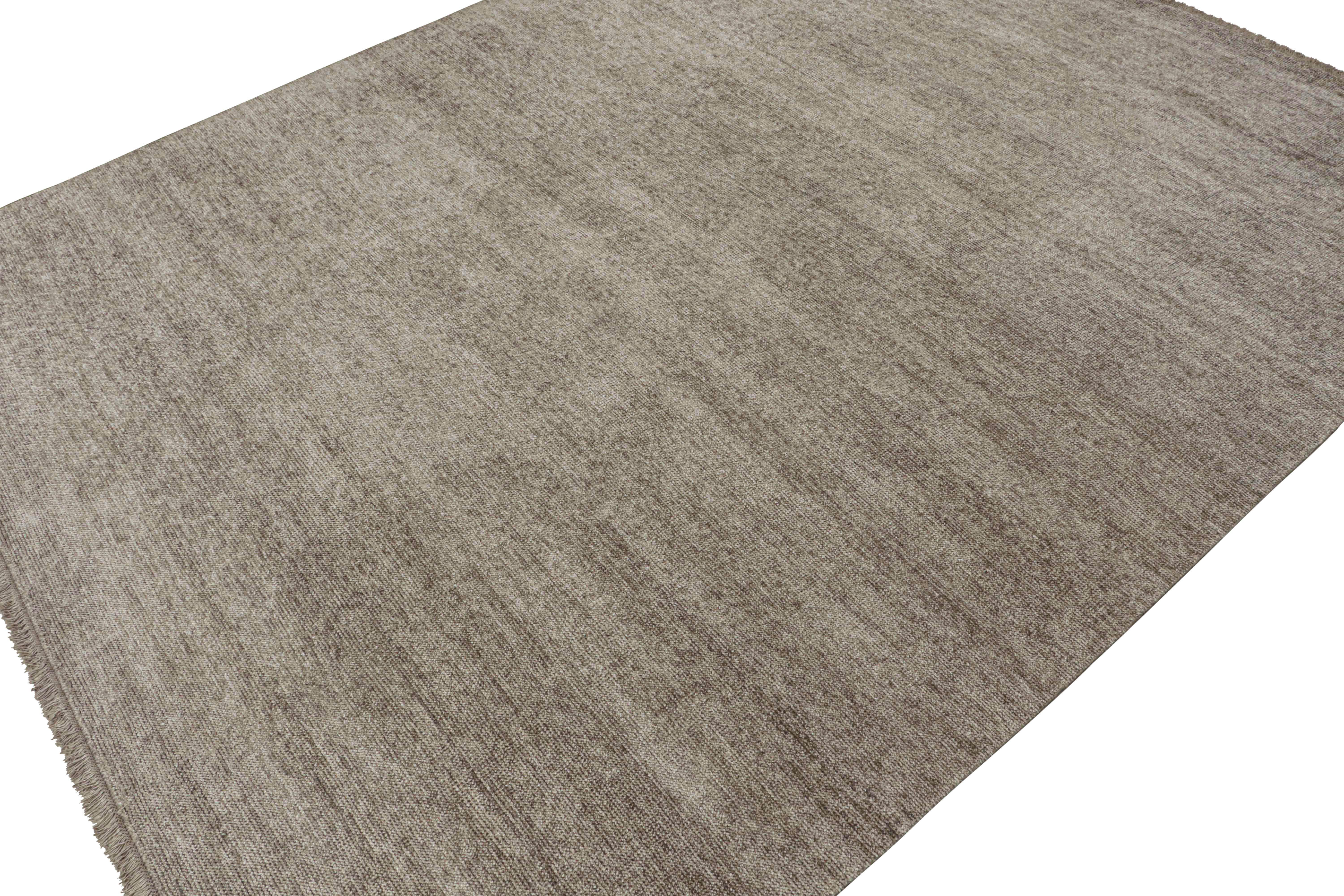 Indian Rug & Kilim’s Modern rug in Solid Silver-Gray Tone-on-Tone Striae For Sale