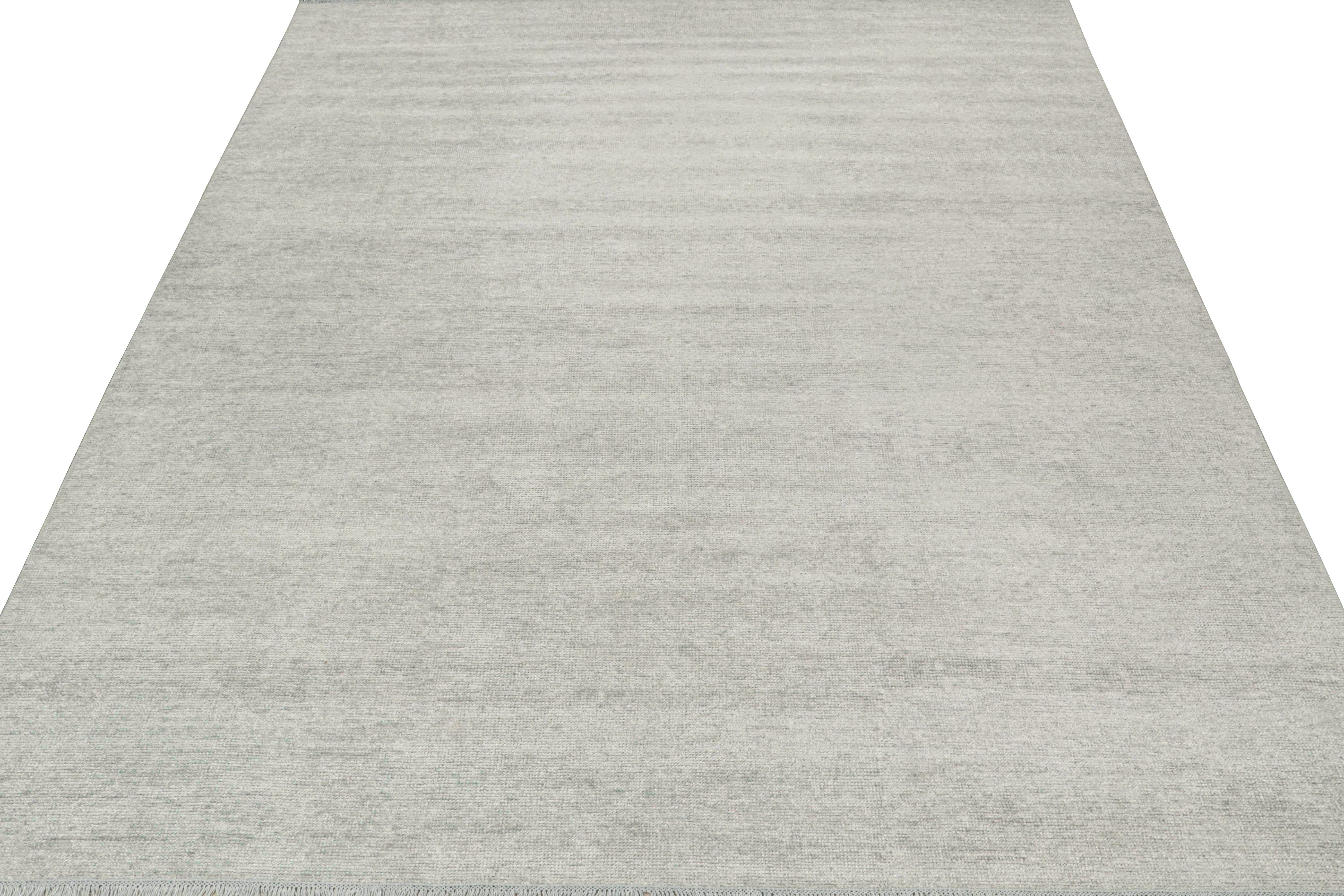 Indian Rug & Kilim’s Modern Rug in Solid Silver-Gray Tone-on-tone Striae For Sale