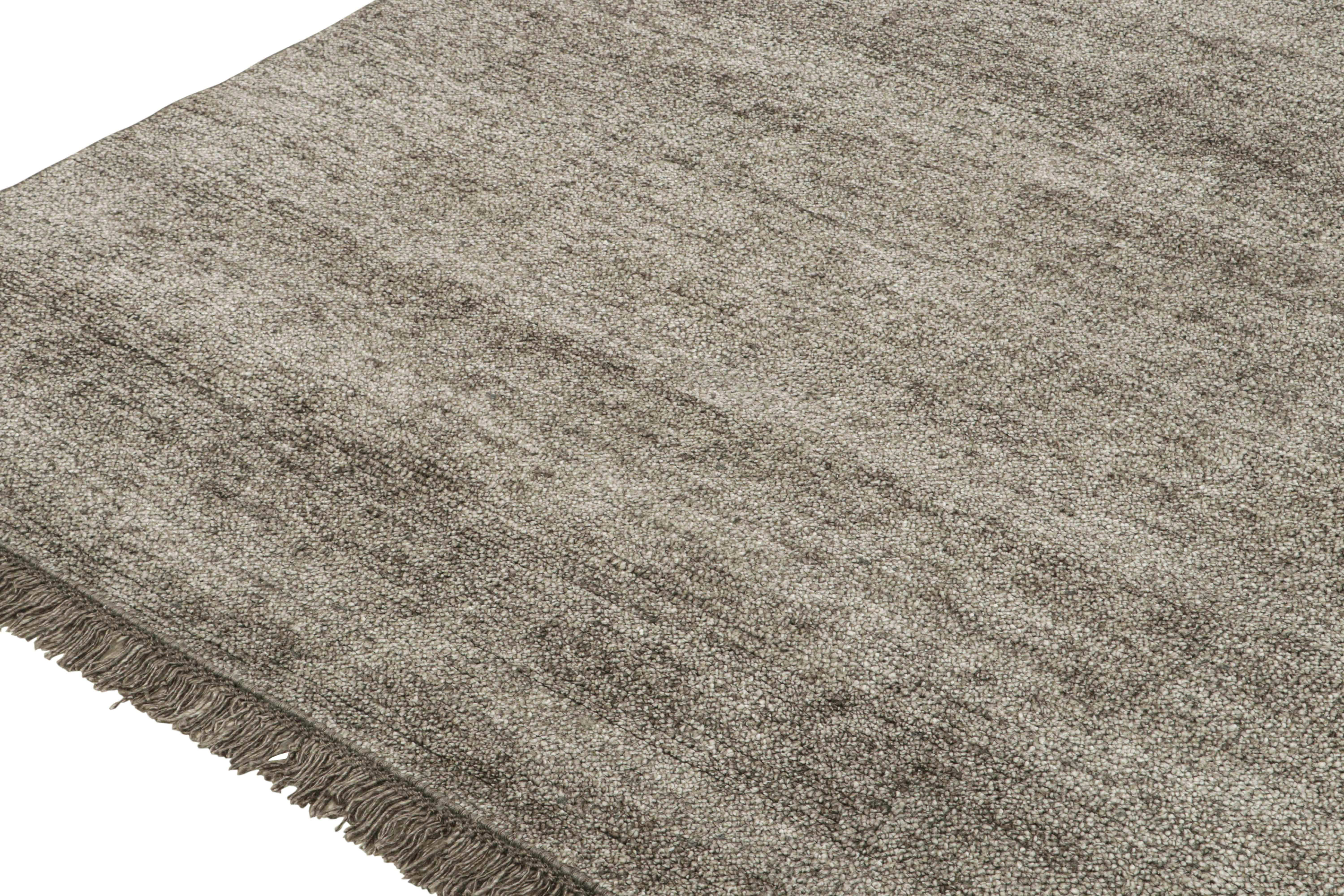 Hand-Knotted Rug & Kilim’s Modern Rug in Solid Silver-Grey Tone-on-tone Striae For Sale