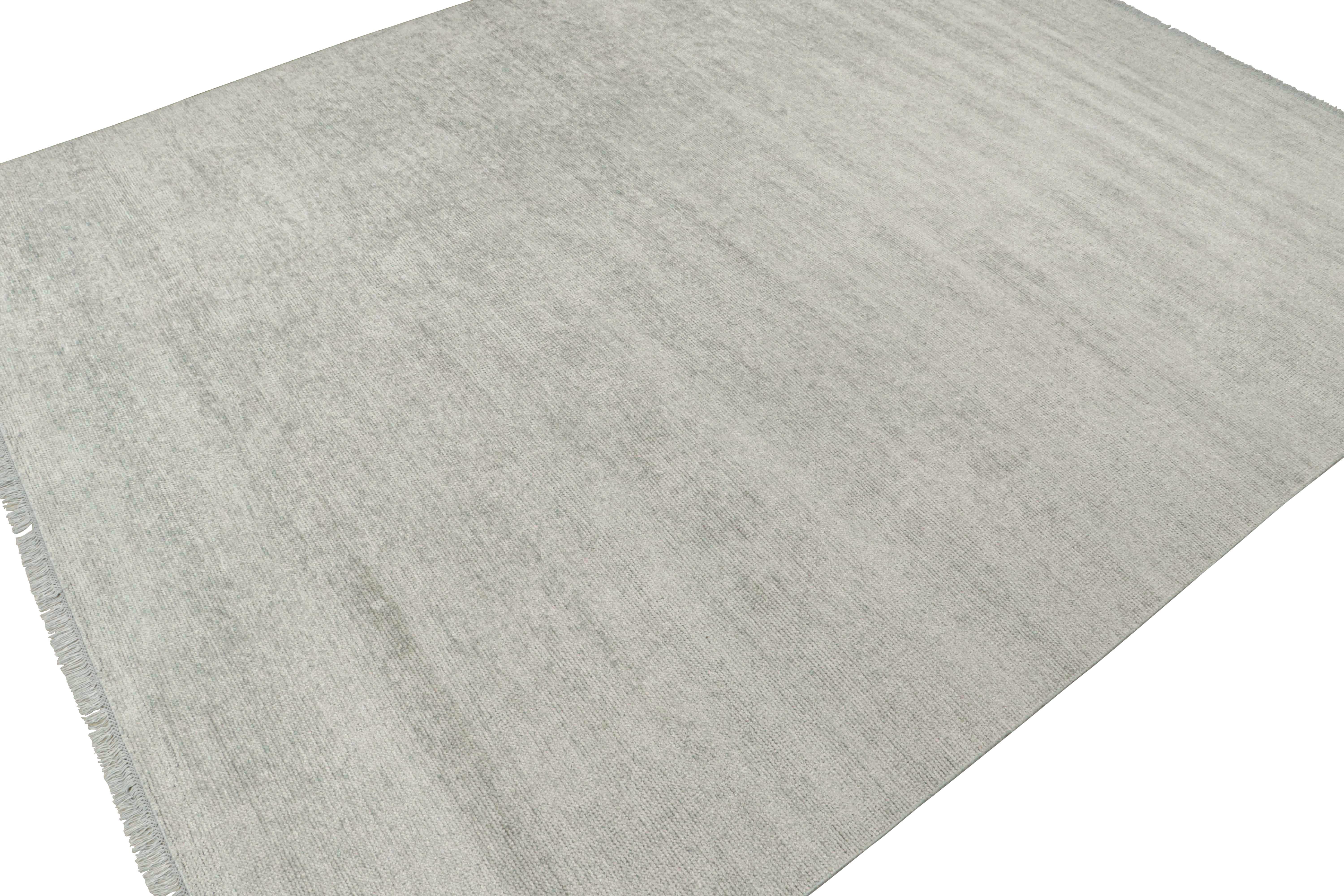 Hand-Knotted Rug & Kilim’s Modern Rug in Solid Silver-Gray Tone-on-tone Striae For Sale