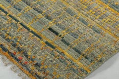 Alfombra moderna Rug & Kilim en azul acero y rayas doradas oxidadas