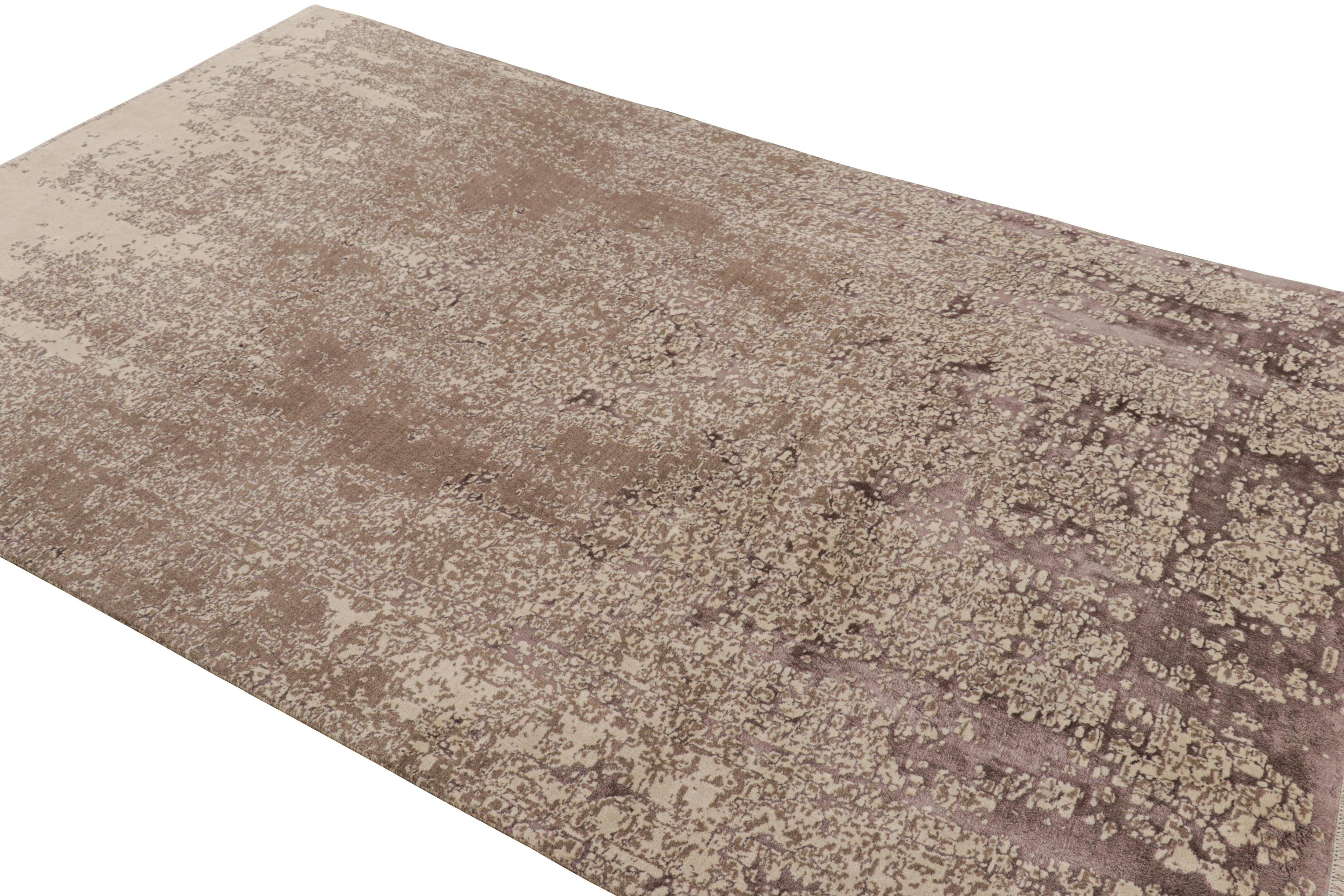 Hand-Knotted Rug & Kilim’s Modern Rug in Taupe and Mauve with Medallion and Abstract Patterns For Sale
