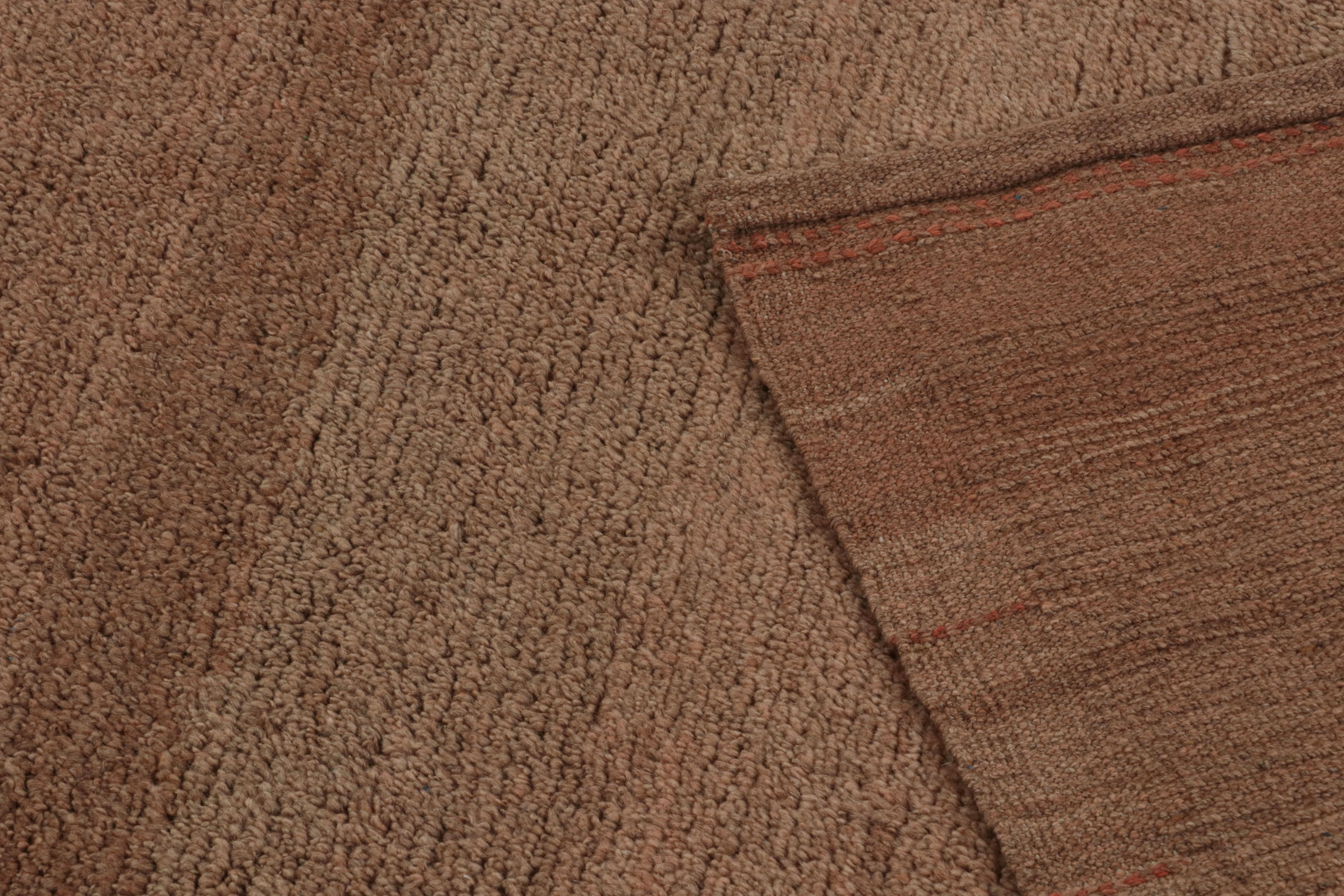 Wool Rug & Kilim’s Modern Rug in Terracotta Tones and Striae with Brown Accents For Sale