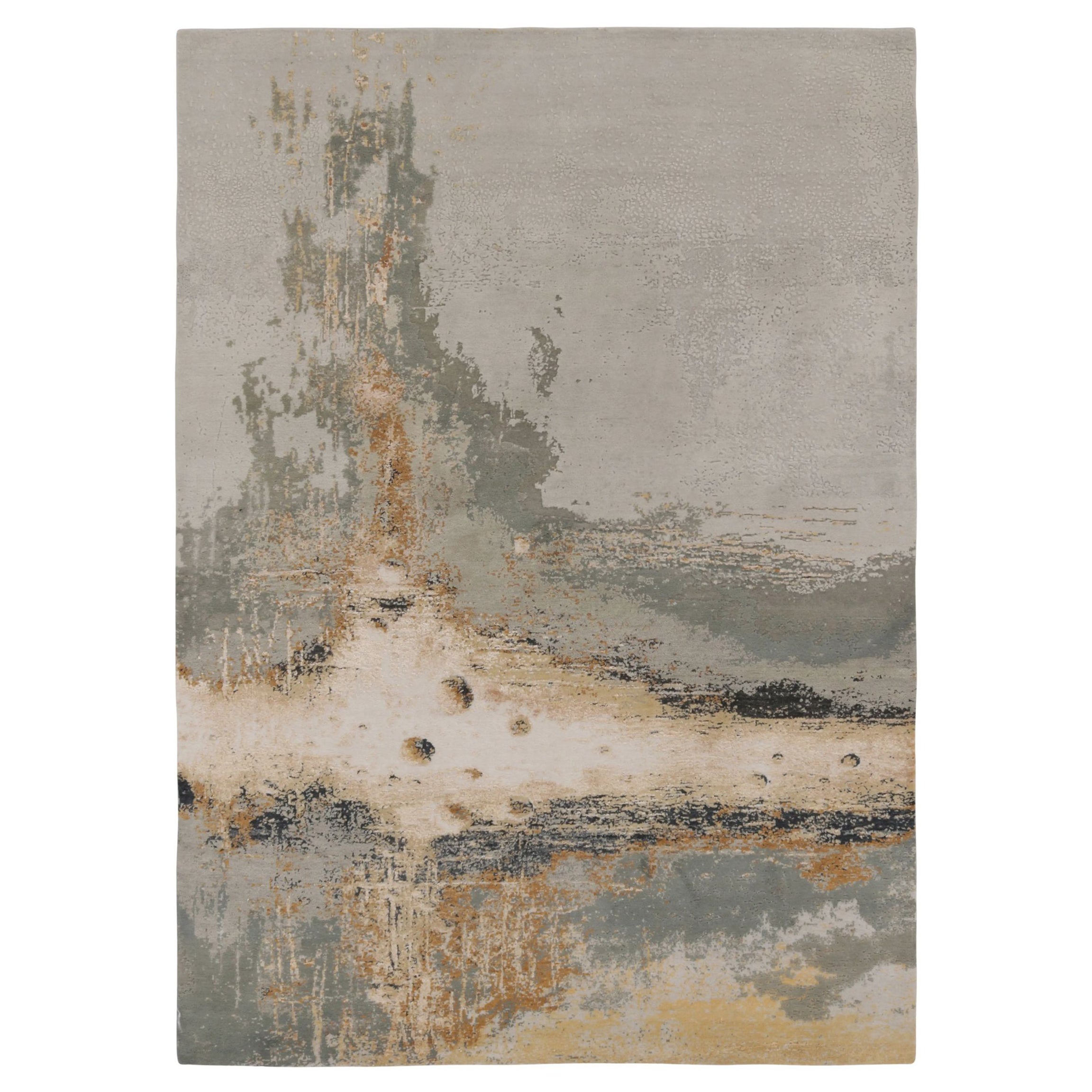 Rug & Kilim’s Modern Rug, Silver-Gray and Gold in Bold Abstract Pattern