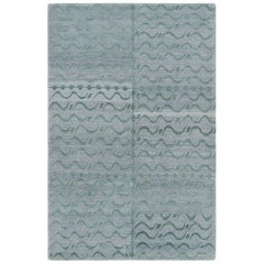 Rug & Kilim's Modern Rug, Silver-Gray with Green Geometric Patterns Youngste