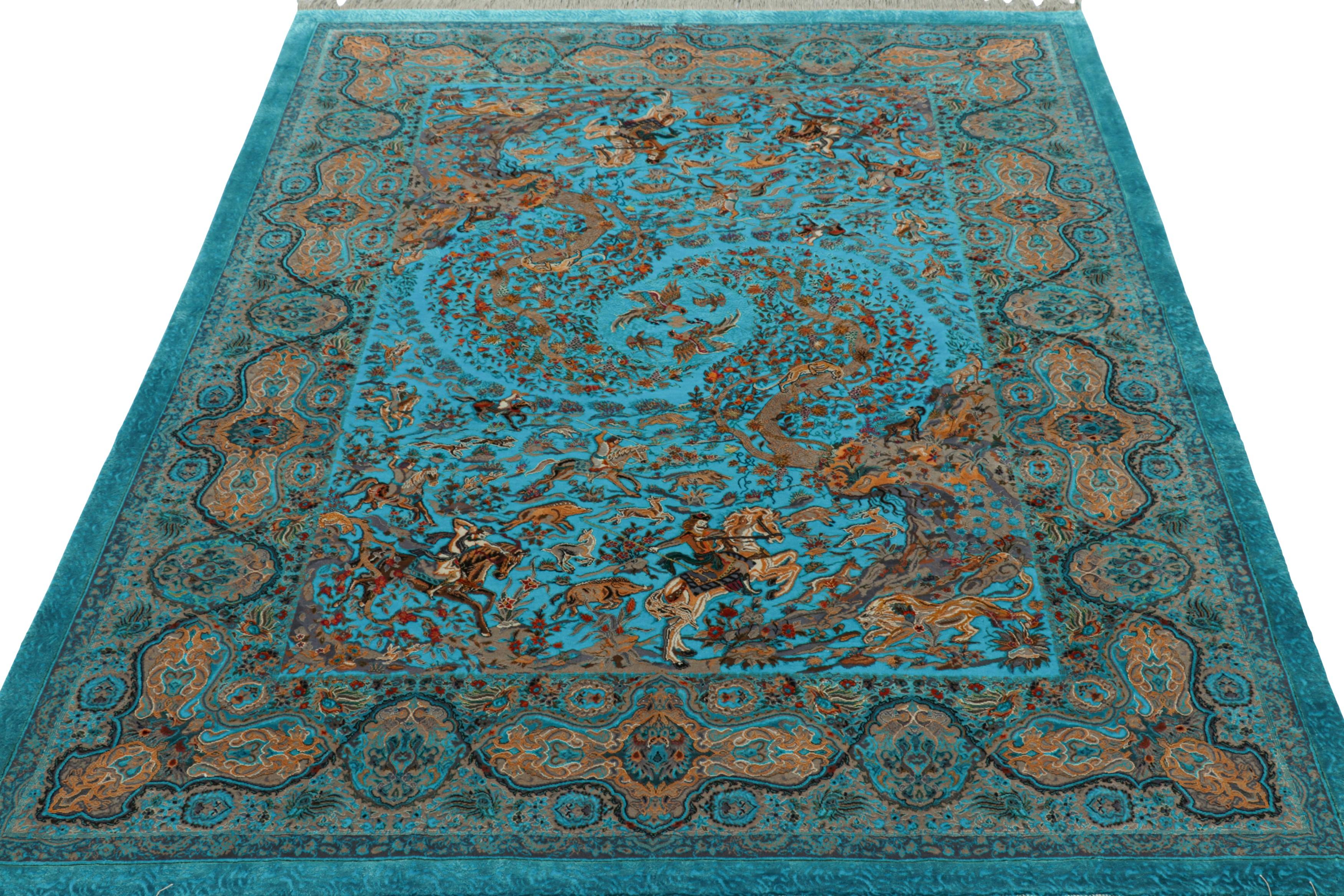 Indiano Tappeto moderno di Rug & Kilim, turchese con vivaci immagini di caccia 