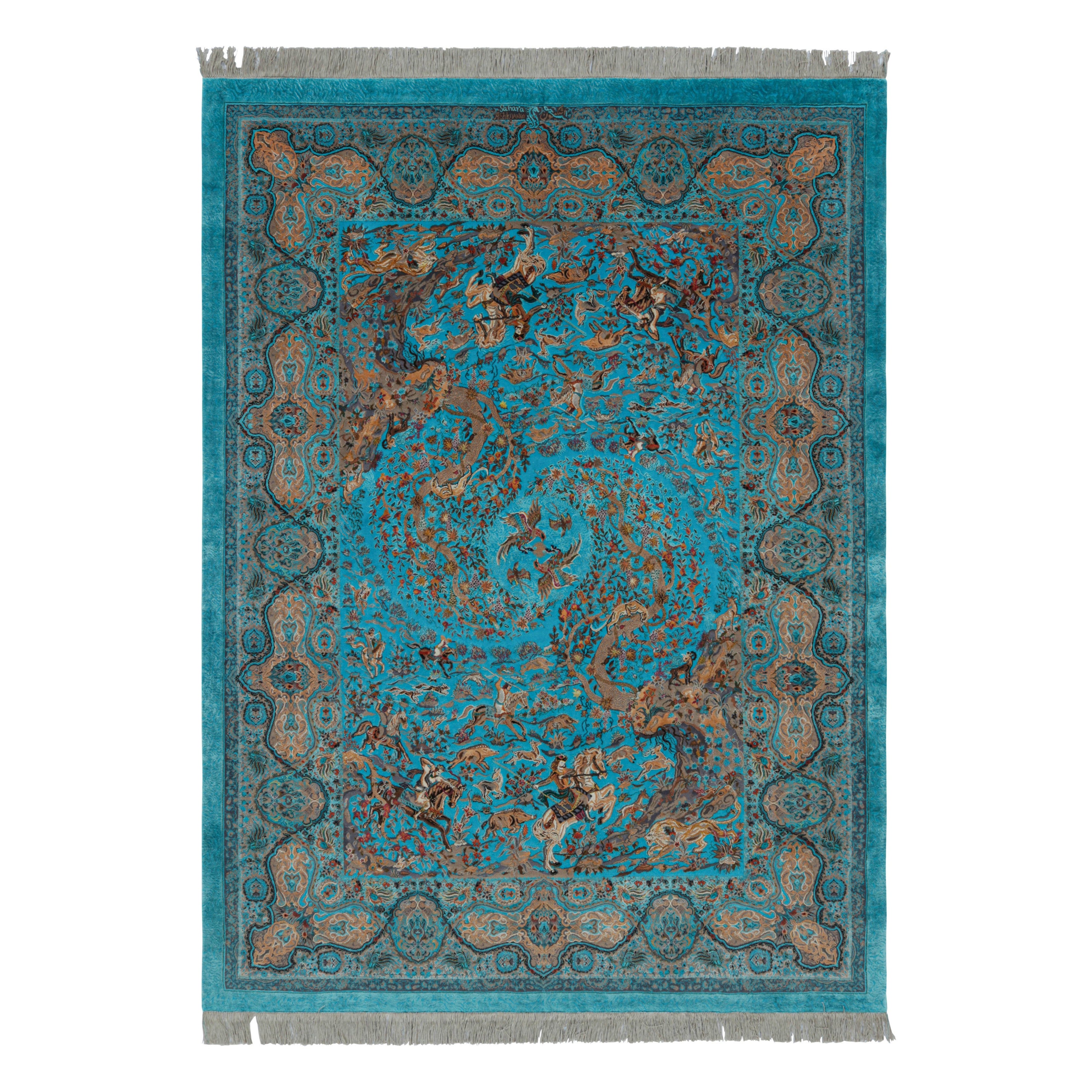 Rug & Kilim's Modern Rug, Türkis mit Vivid Hunting Pictorials Shekargah