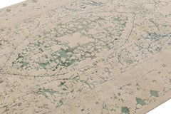 Rug & Kilim’s Modern Rug with Beige and Teal Abstract Patterns and Medallion