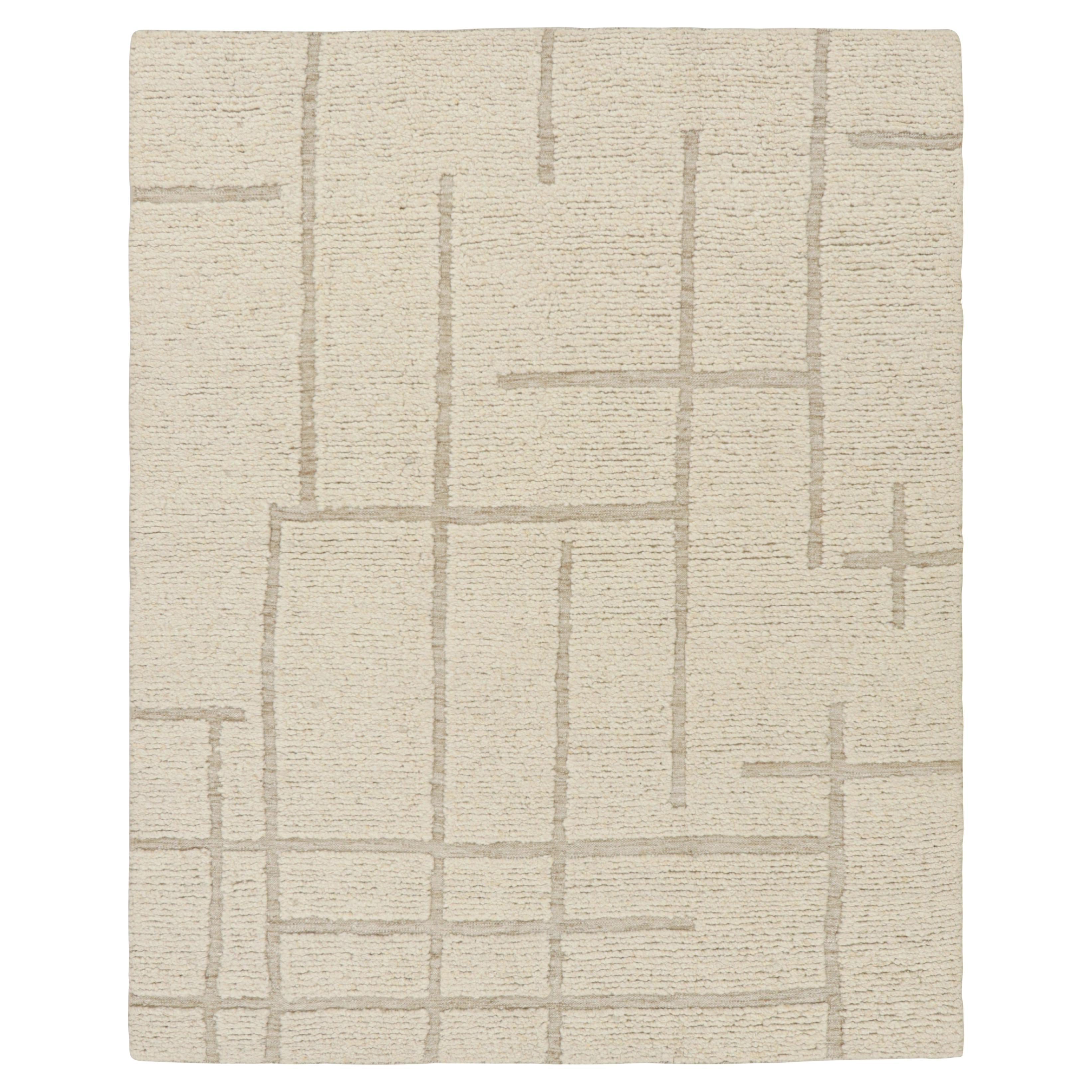 Rug & Kilim’s Modern Rug with Cream High-Low Geometric Patterns For Sale