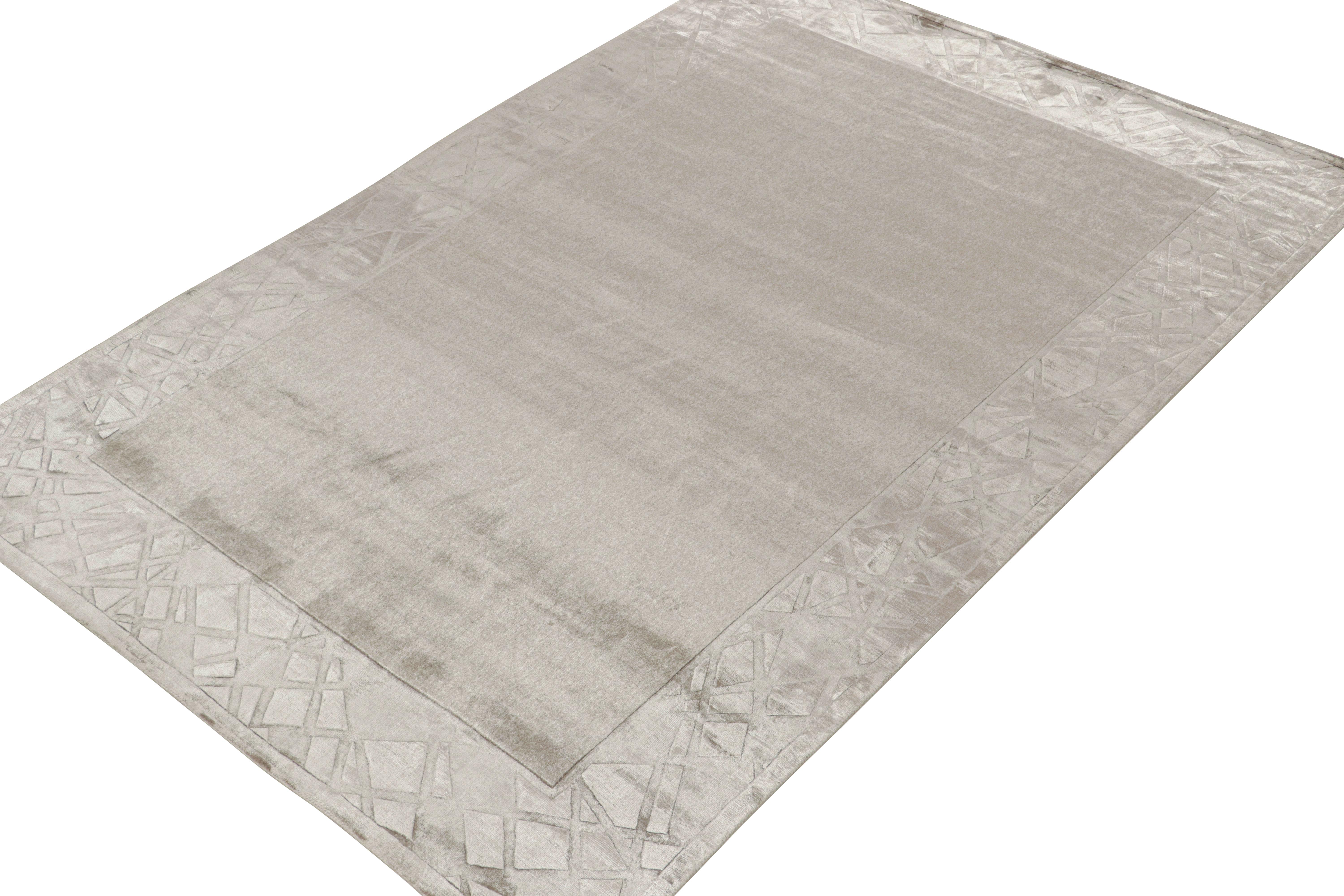 Hand-Knotted Rug & Kilim’s Modern Rug with Taupe Open Field and Silver-Gray Border For Sale