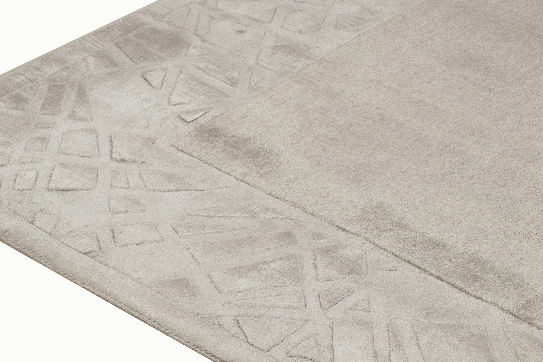 Contemporary Rug & Kilim’s Modern Rug with Taupe Open Field and Silver-Gray Border For Sale