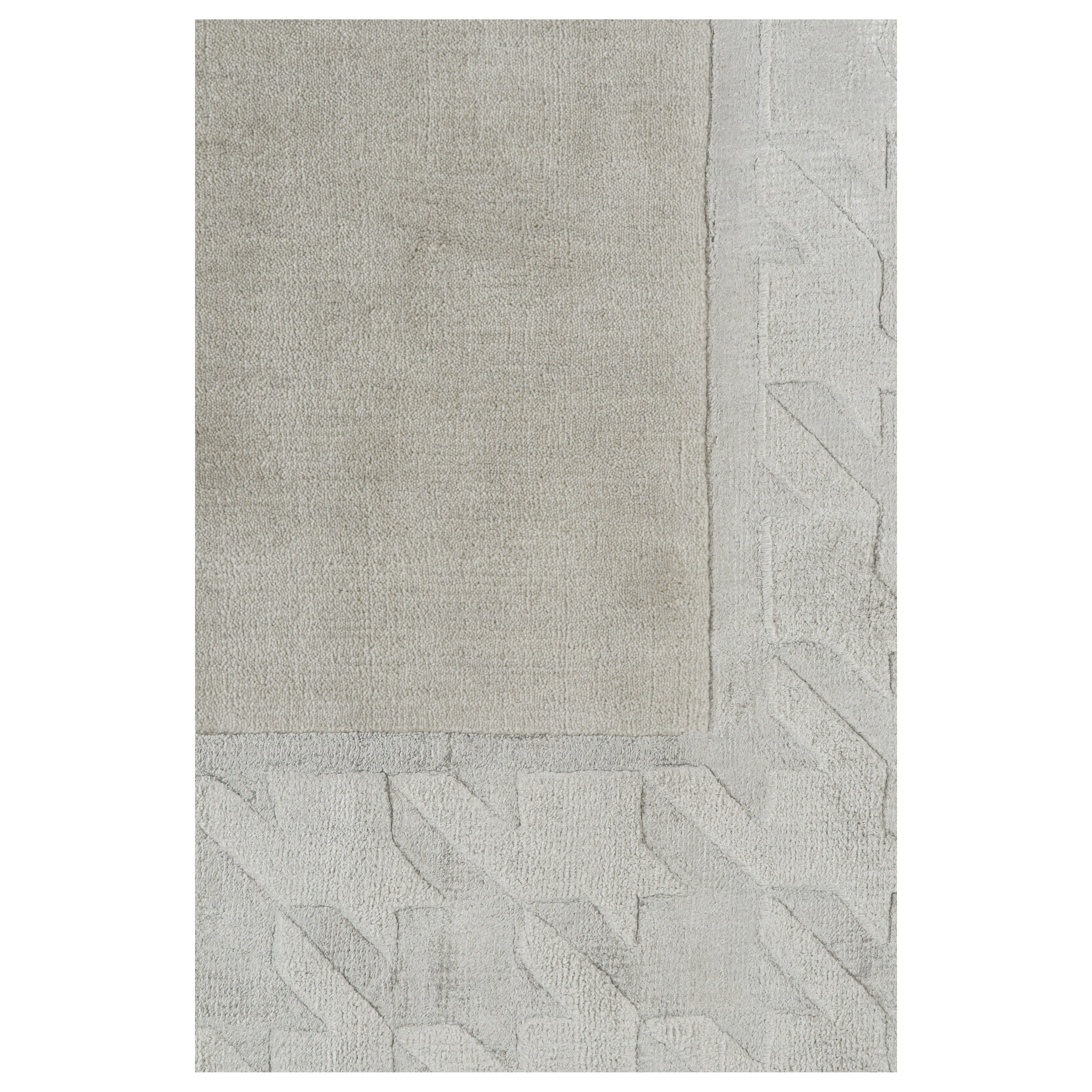 Rug & Kilim’s Modern Rug with Taupe Open Field and Silver-Gray Border For Sale