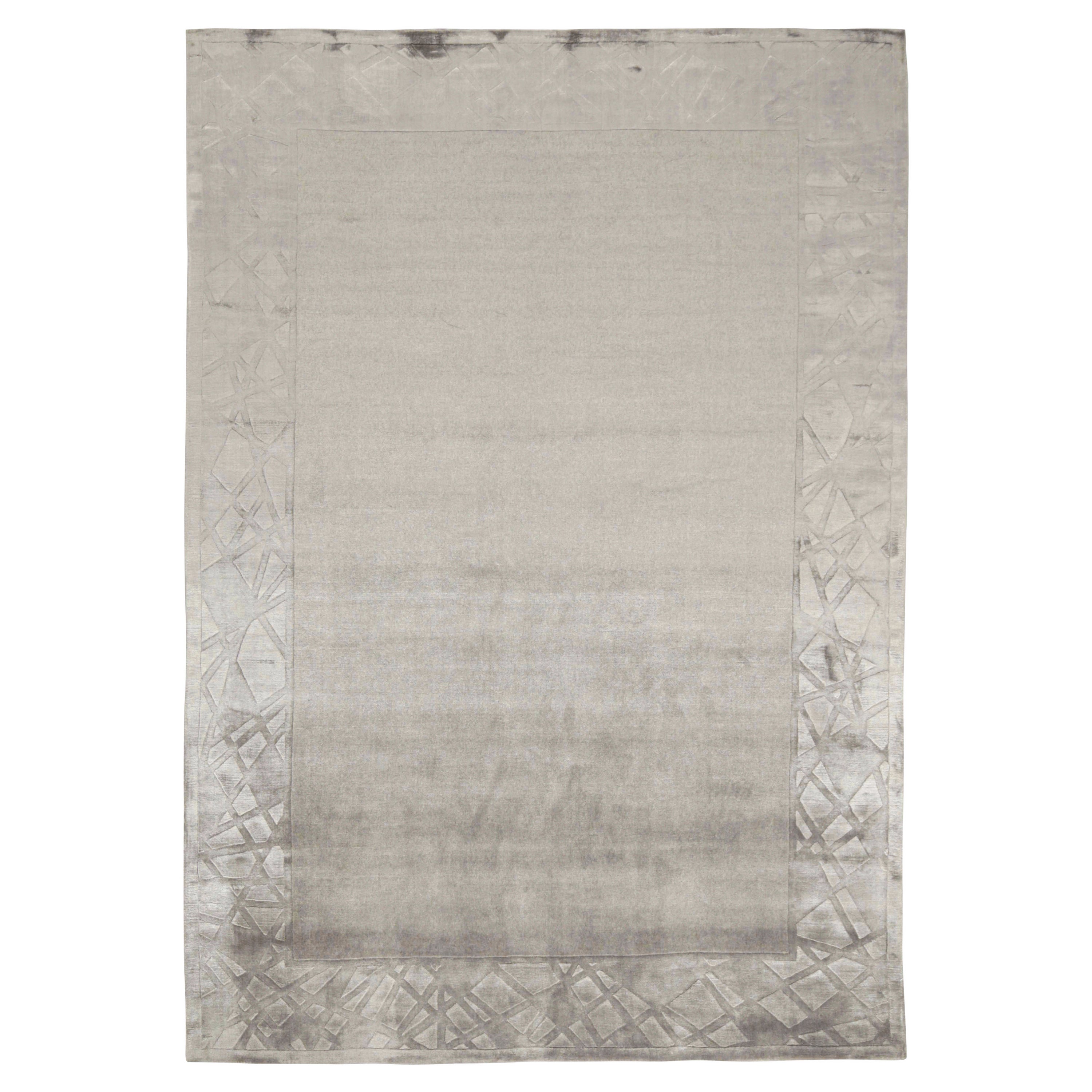 Rug & Kilim’s Modern Rug with Taupe Open Field and Silver-Gray Border For Sale