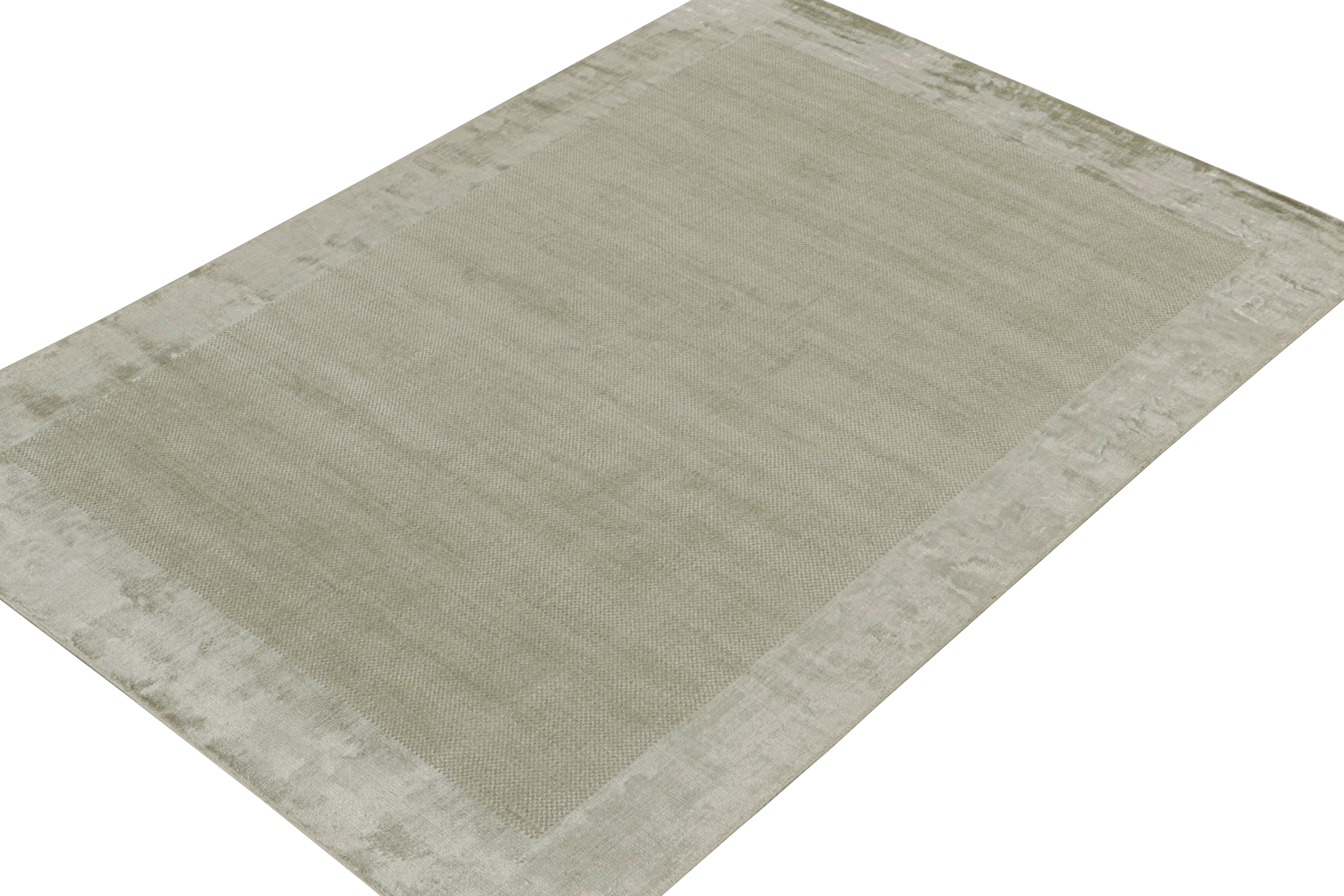 Indian Rug & Kilim’s Modern Rug with Taupe Open Field and Silver-Grey Border For Sale
