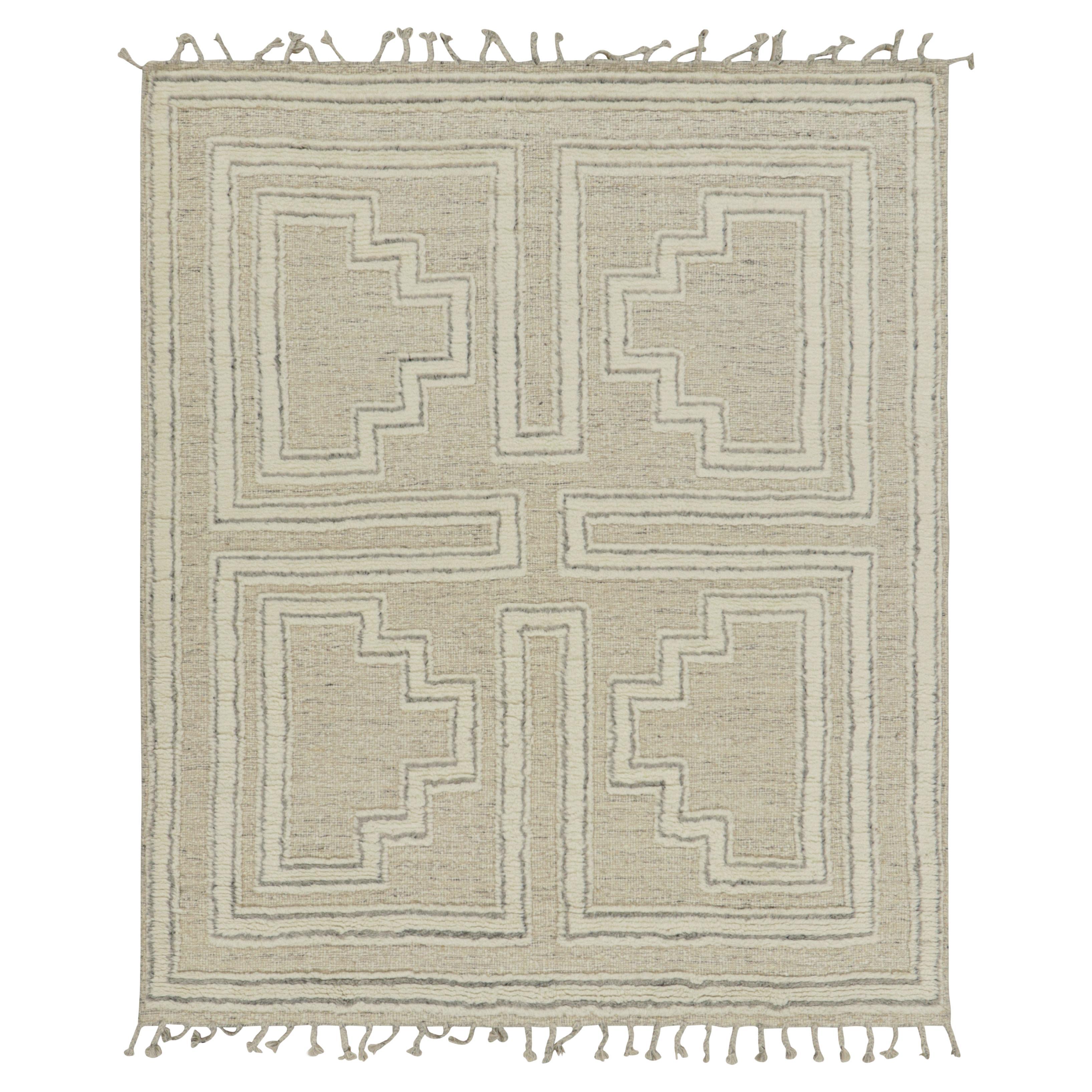 Rug & Kilim’s Modern Rug with White High-Low Geometric Patterns For Sale