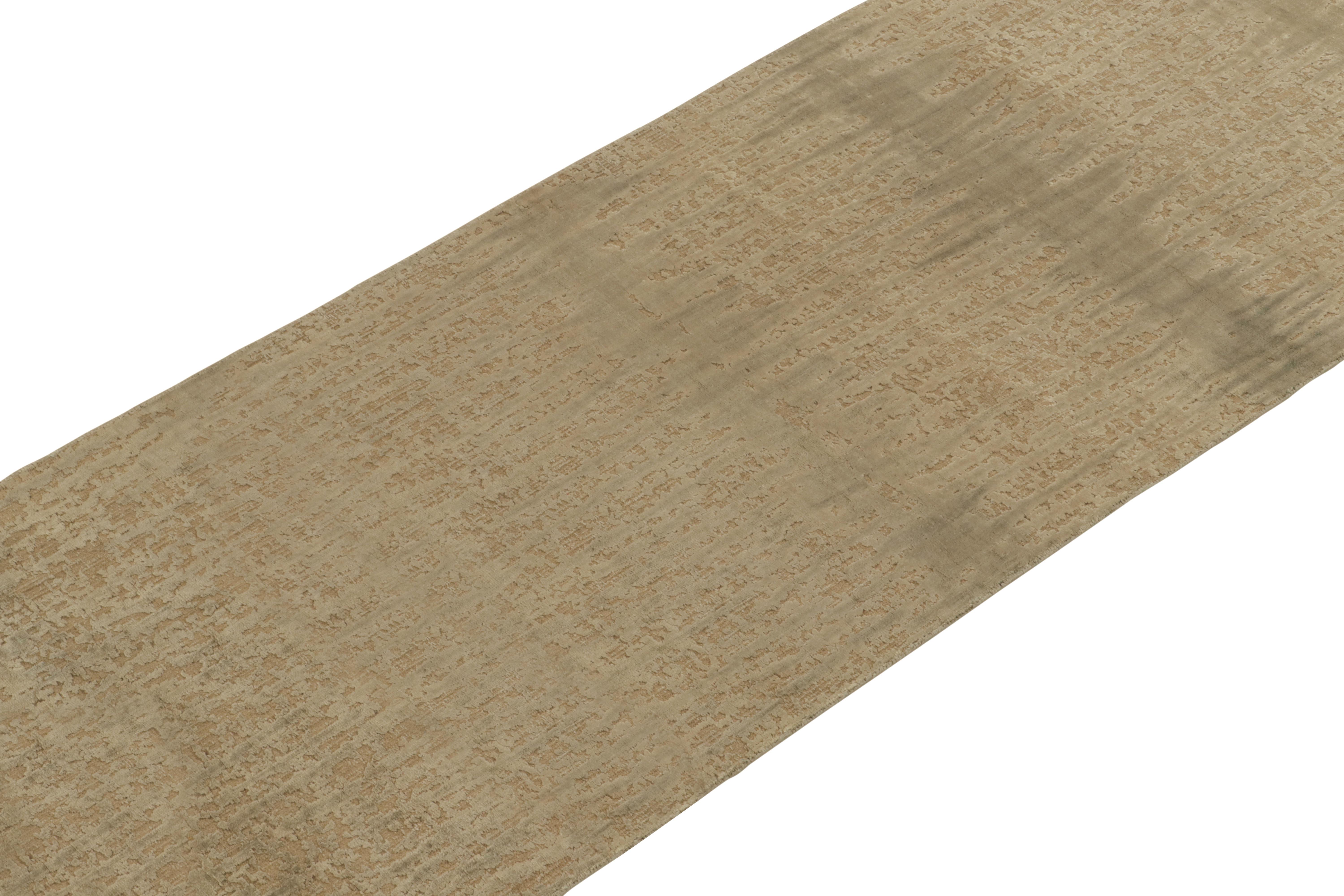 Hand-Knotted Rug & Kilim’s Modern Runner in Beige-Brown High-Low Abstract Pattern For Sale