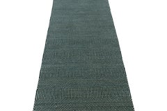 Rug & Kilim’s Modern Runner in Blue and Cream with Stripes and Geometric Pattern