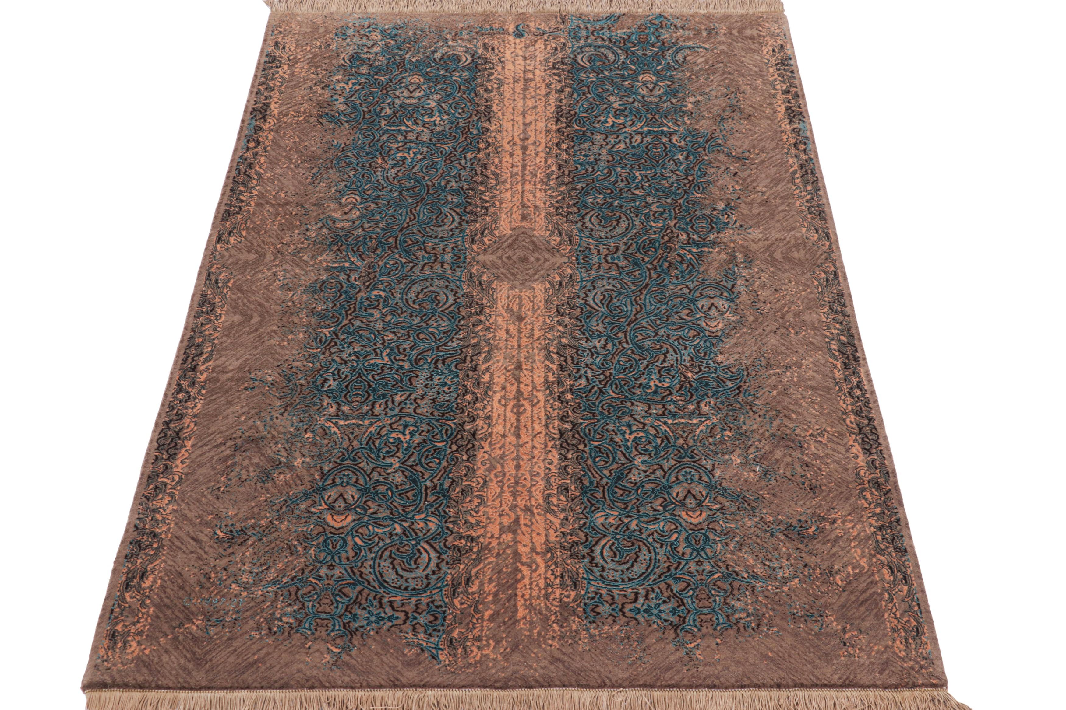 Hand-Knotted Rug & Kilim’s Modern Runner Rug with Abstract Patterns “Zaronin Darb” For Sale