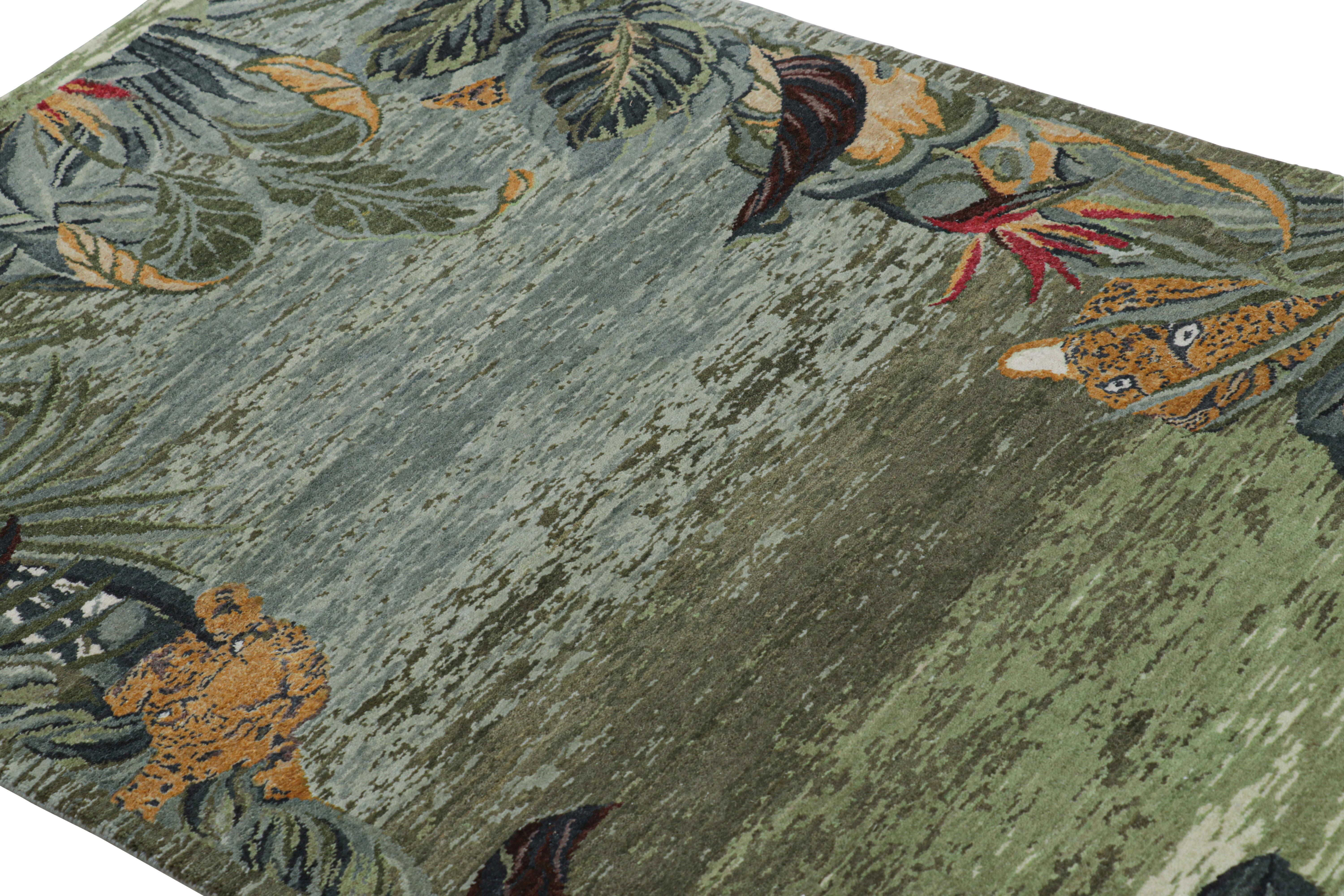 Indian Rug & Kilim’s Modern Runner Rug with Open Field, Florals and Animal Pictorials For Sale