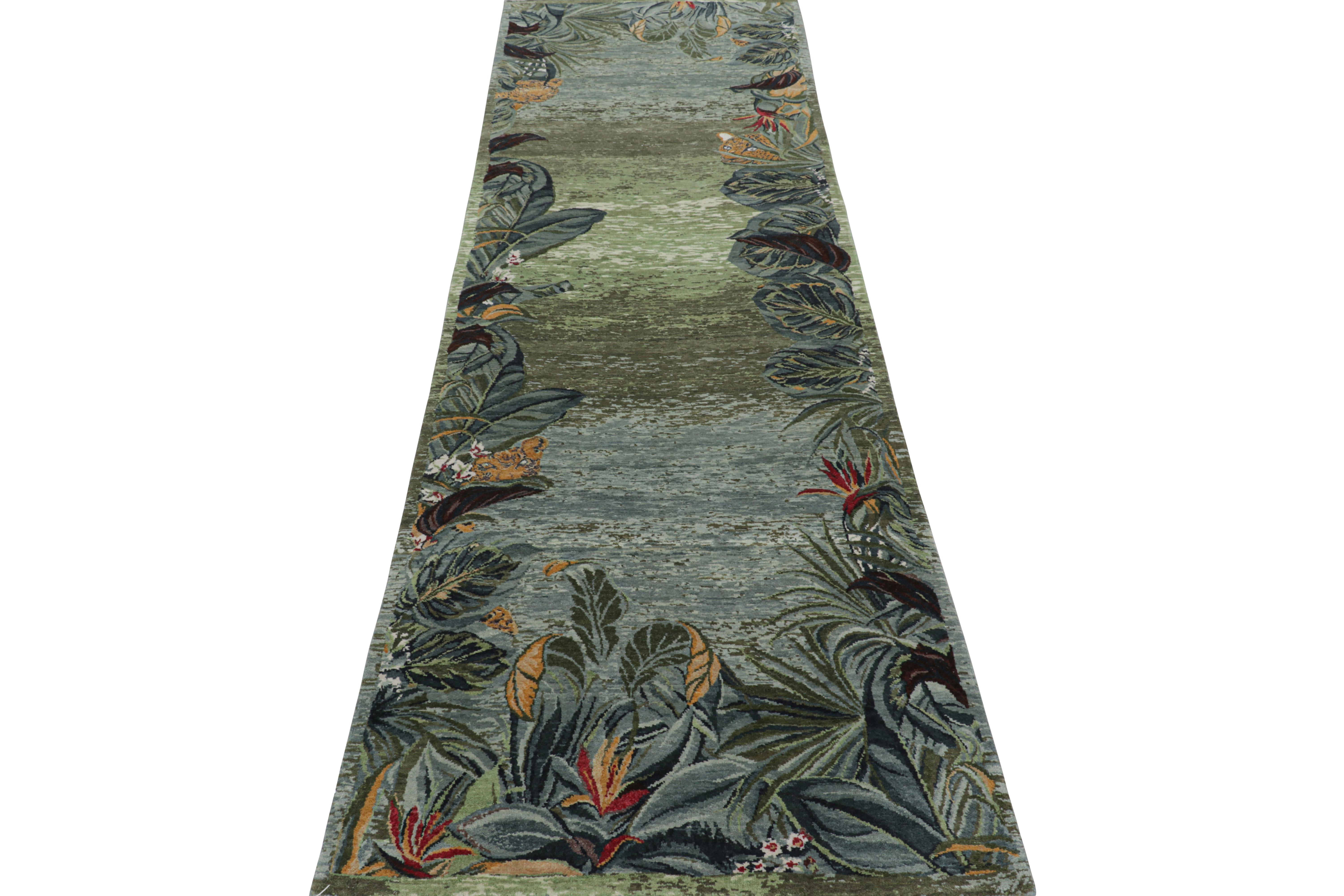 Hand-Knotted Rug & Kilim’s Modern Runner Rug with Open Field, Florals and Animal Pictorials For Sale