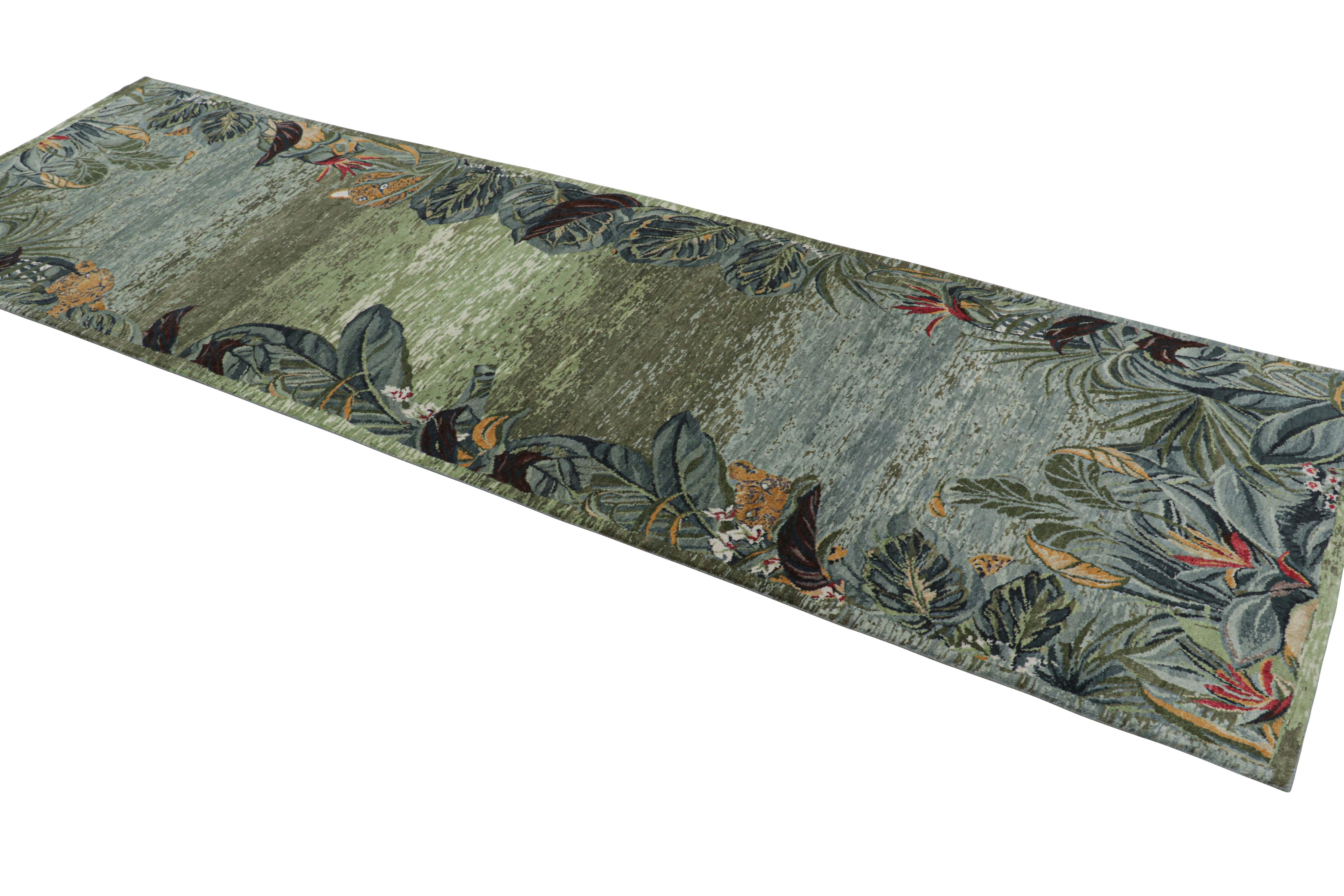 Rug & Kilim’s Modern Runner Rug with Open Field, Florals and Animal Pictorials In New Condition For Sale In Long Island City, NY