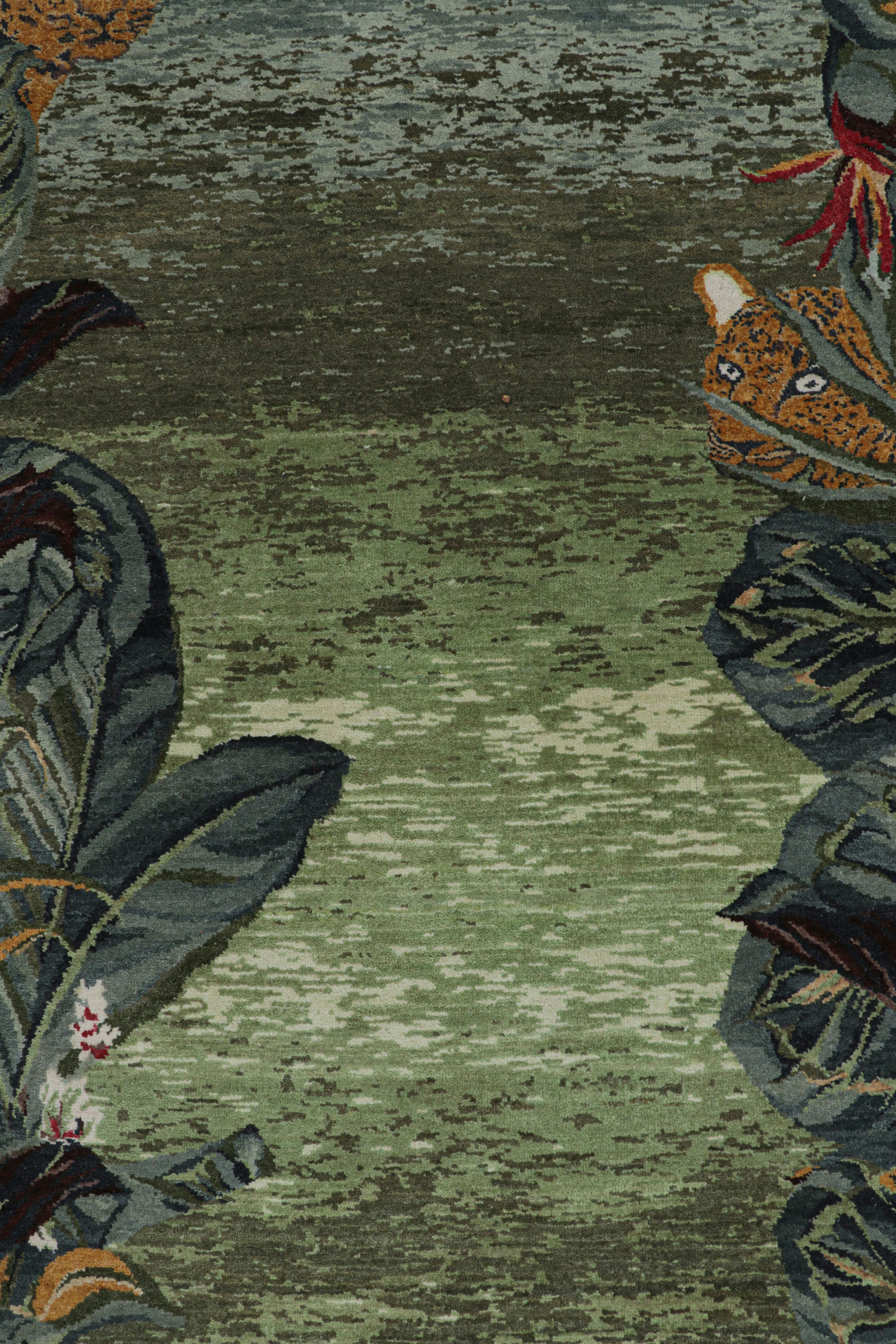 Contemporary Rug & Kilim’s Modern Runner Rug with Open Field, Florals and Animal Pictorials For Sale