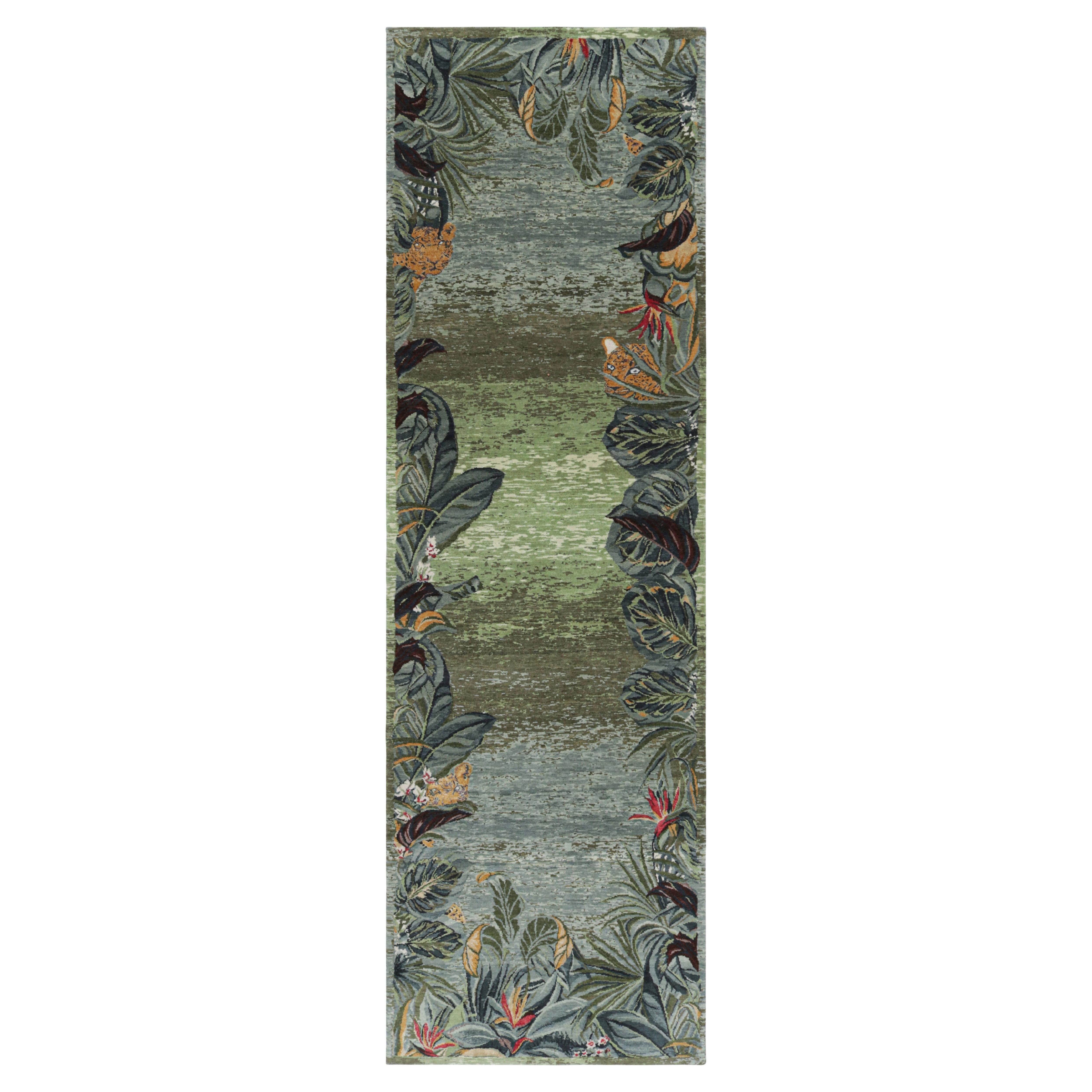 Rug & Kilim’s Modern Runner Rug with Open Field, Florals and Animal Pictorials For Sale