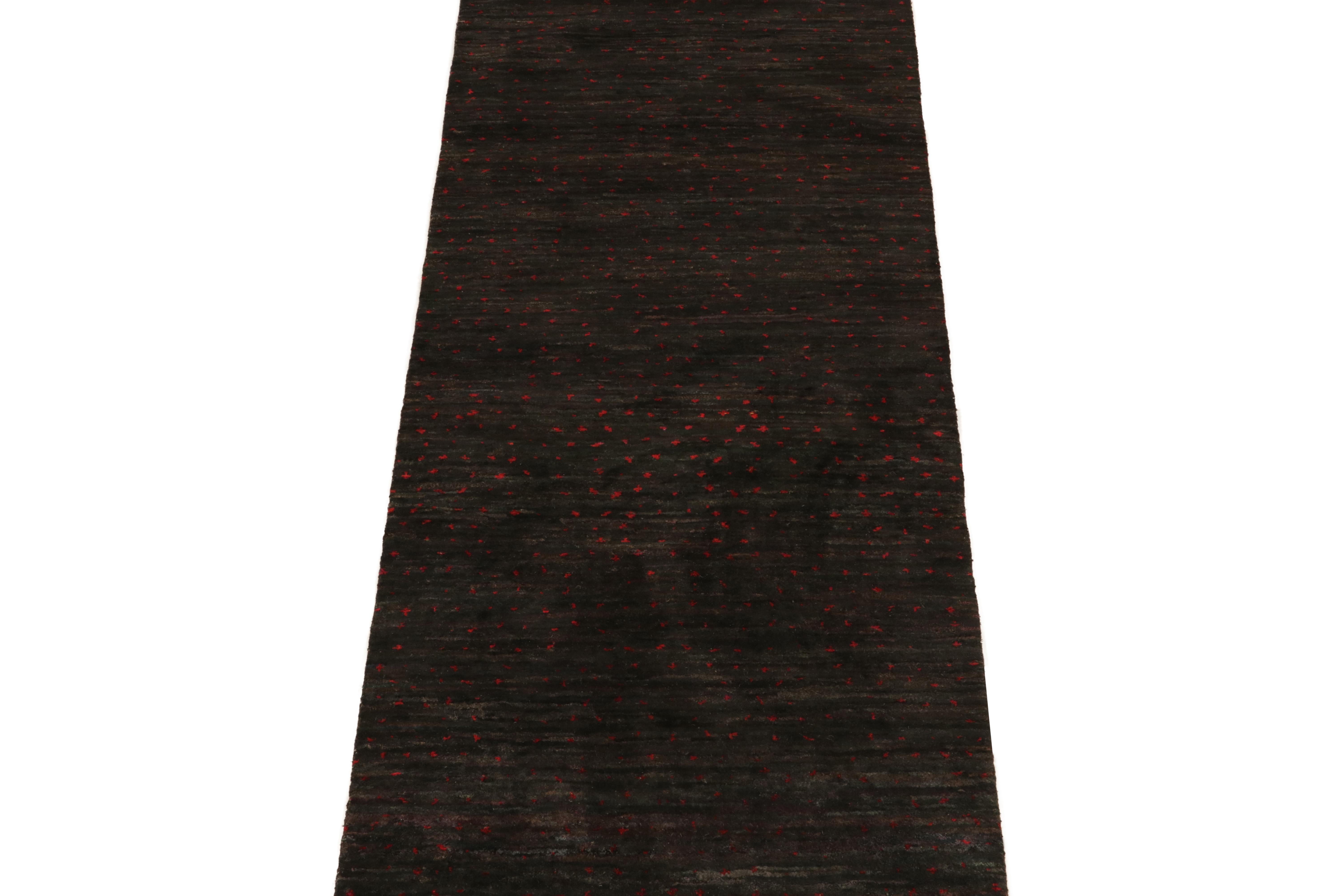 Indian Rug & Kilim’s Modern Runners in Black with Red Dots Pattern For Sale