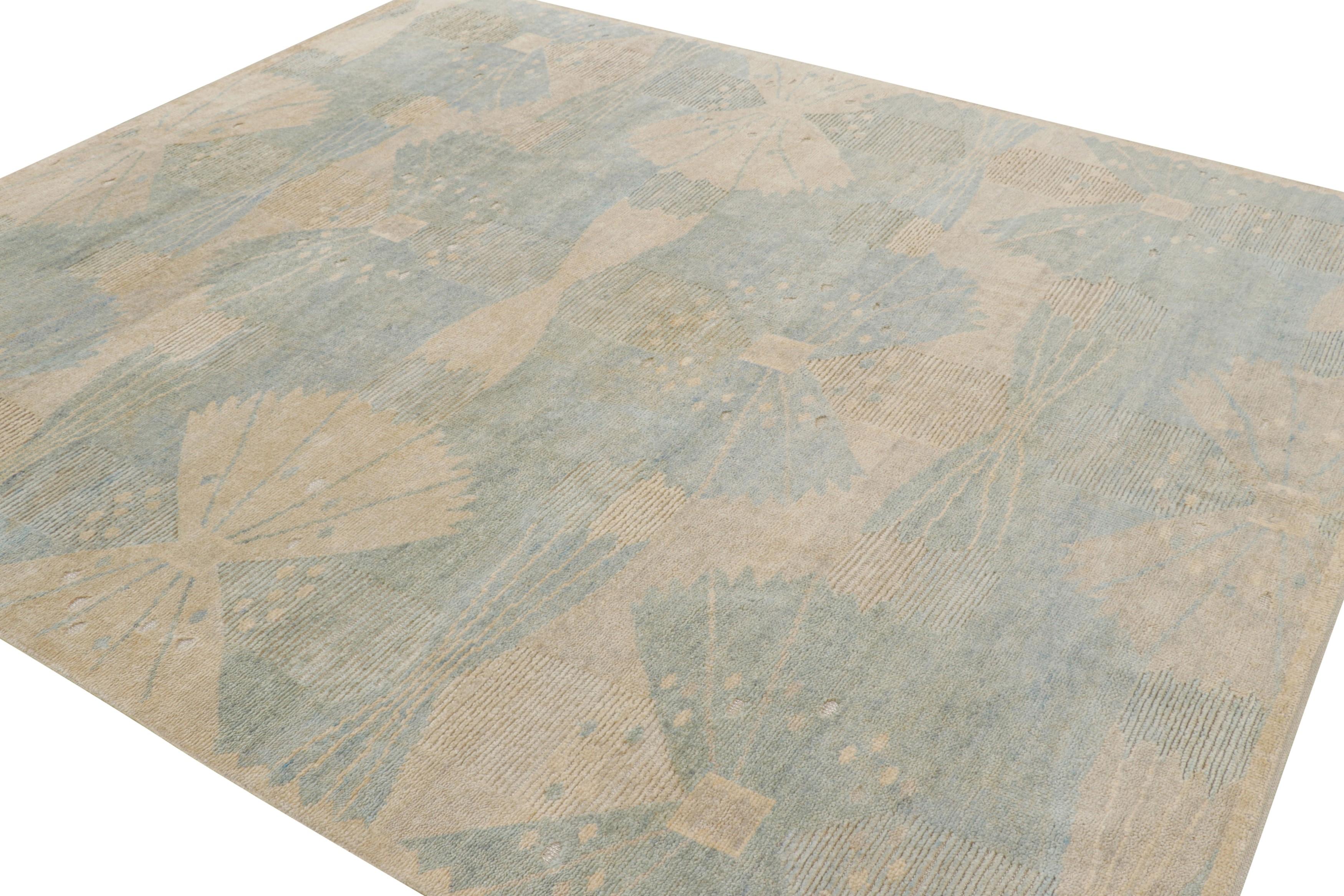 Alfombra moderna de estilo escandinavo en crema y azul con dibujos de Rug & Kilim Anudado a mano en venta