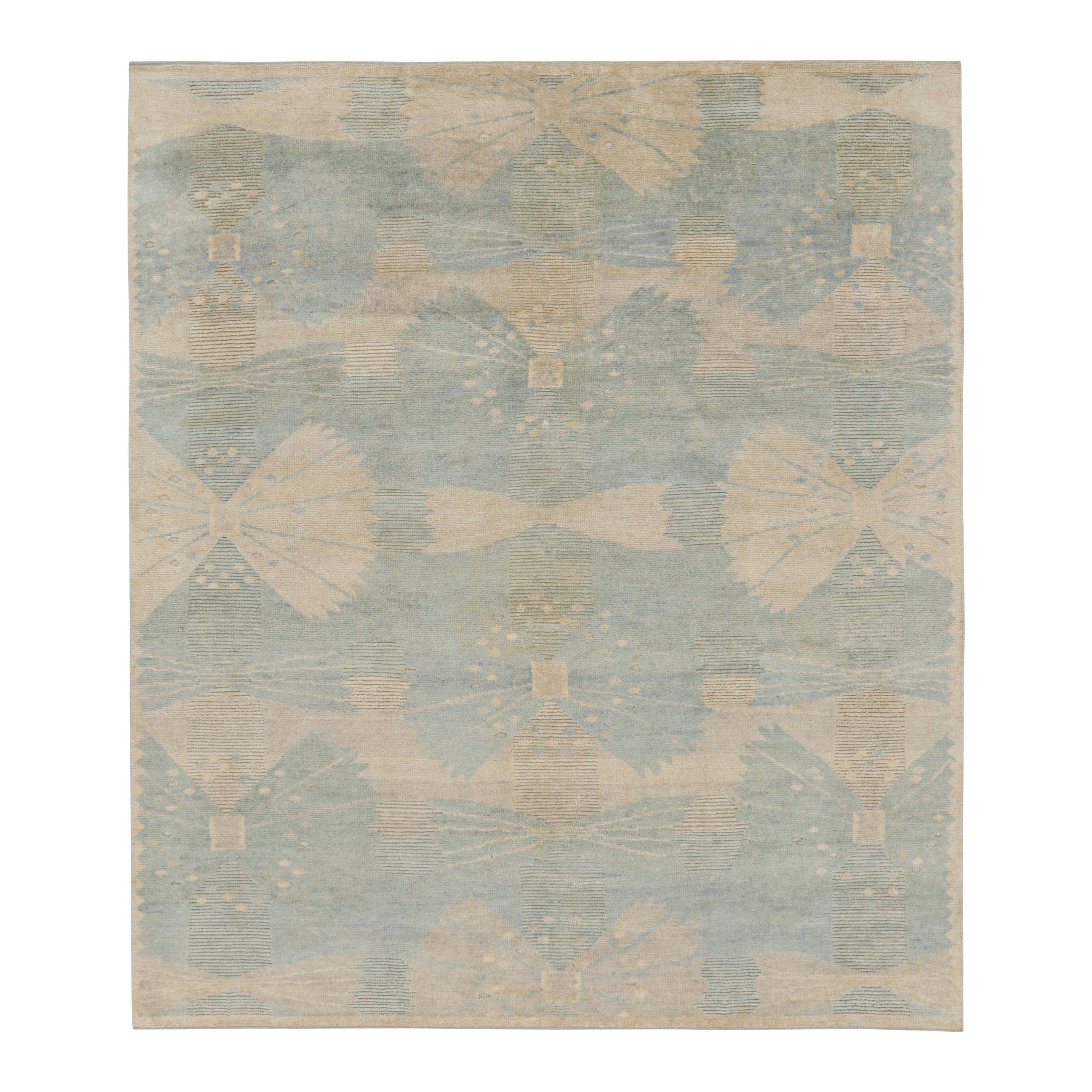 Rug & Kilim’s Modern Scandinavian Style Rug in Cream and Blue with Patterns For Sale