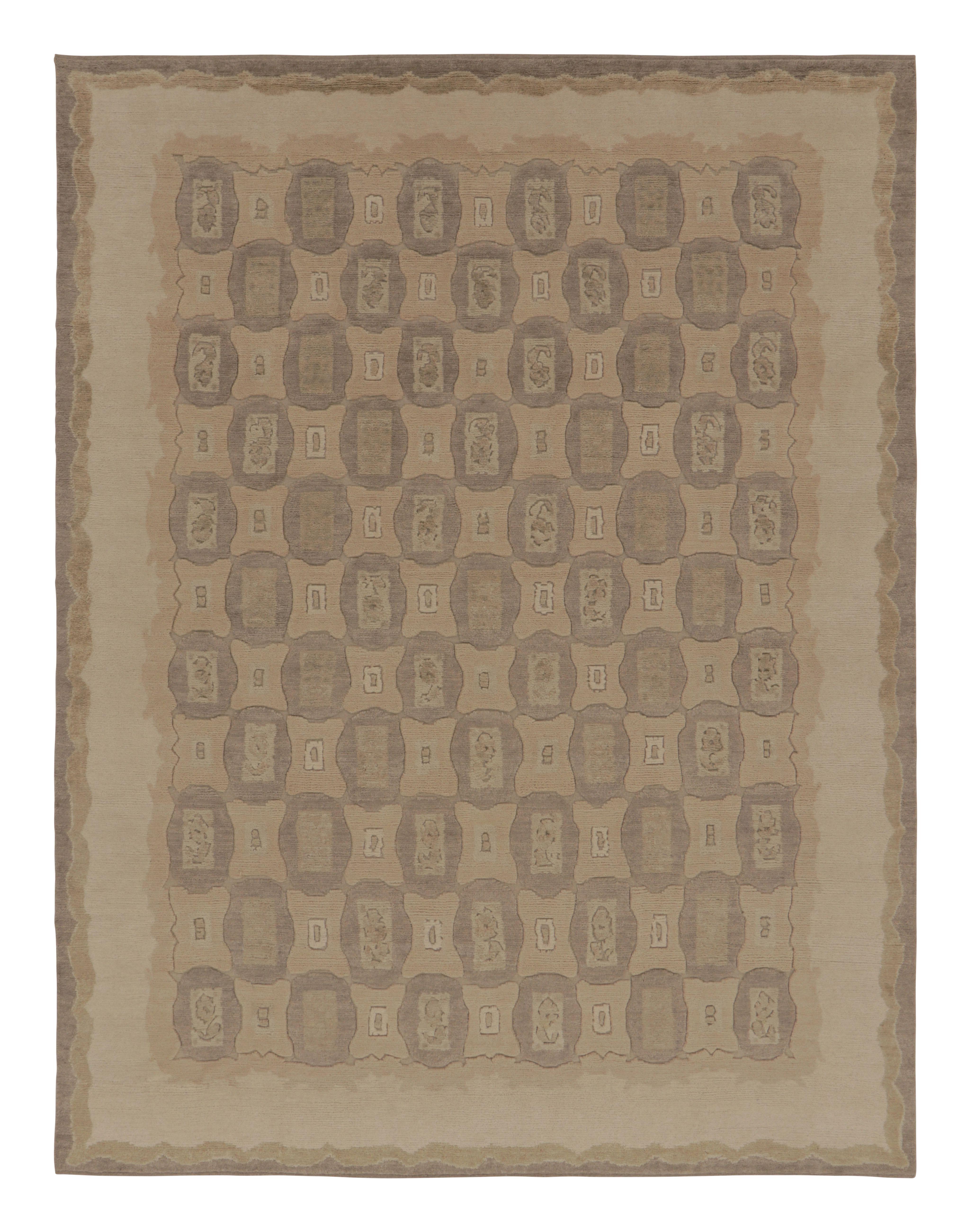  Dieser moderne Teppich im Format 9x12 aus handgeknüpfter Wolle ist eine aufregende neue Ergänzung der skandinavischen Teppichkollektion von Rug & Kilim - eine zeitgemäße Neuinterpretation des schwedischen Minimalismus und der Vintage-Teppiche und