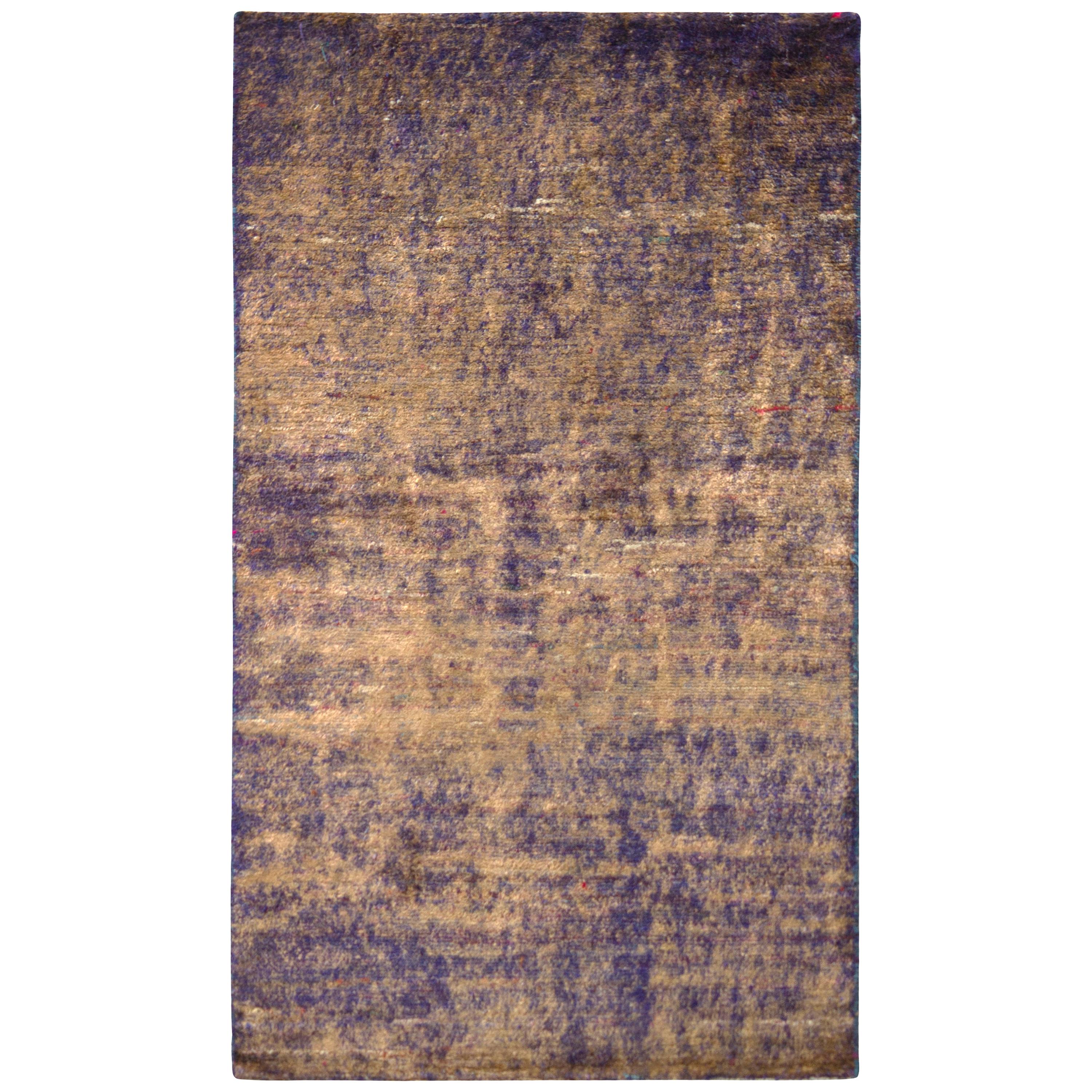 Tapis moderne en soie beige et marron texturé à motif personnalisé Kilim's
