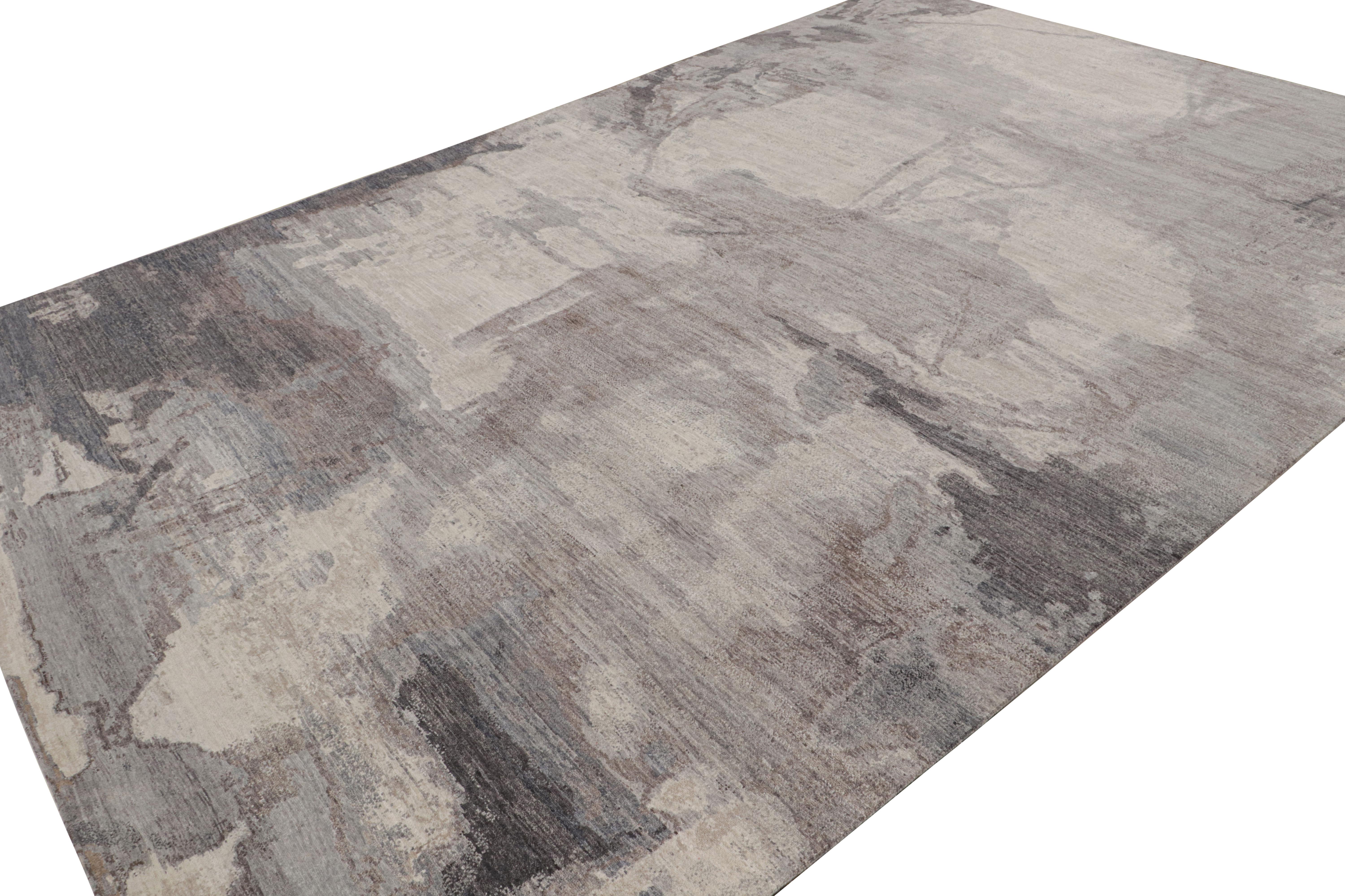 Hand-knotted in wool, this 10x14 modern oversized rug, originating from India, featuring watercolor-like fluid abstract patterns, is an exciting addition to the Rug & Kilim collection. 

On the Design: 

A new addition to the handmade rugs in the