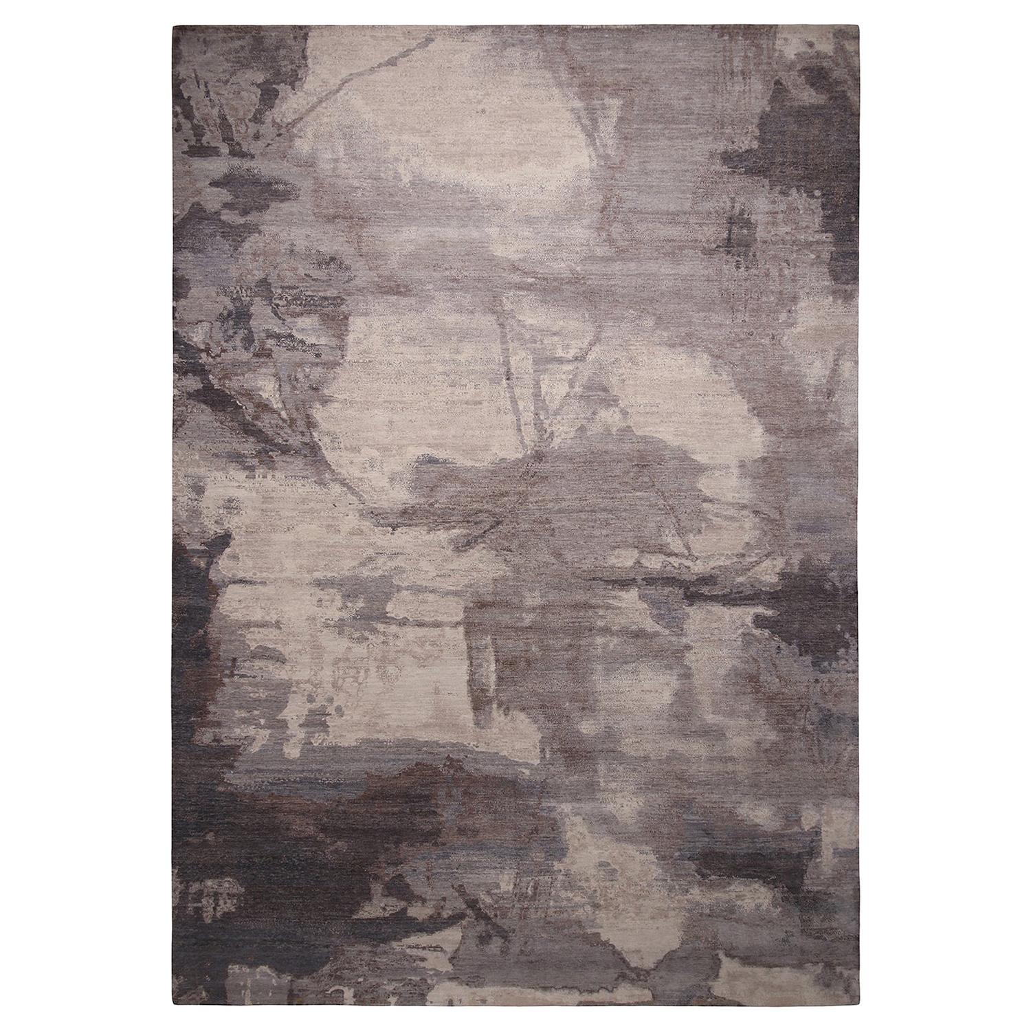 Rug and Kilim’s Modern BeigeGold and Gray Wool and Silk Rug For Sale
