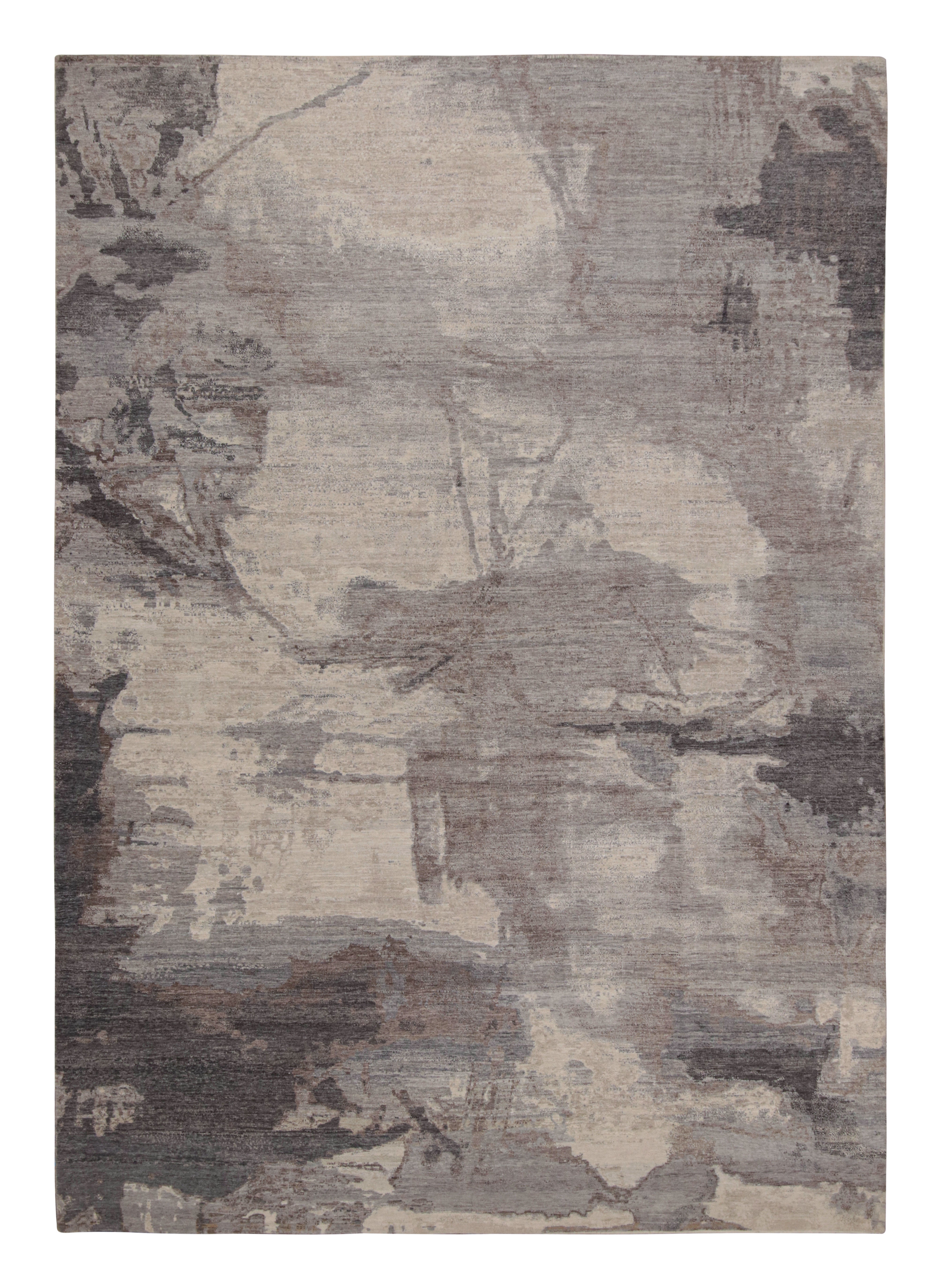 Rug & Kilim's Contemporary Abstract Rug mit silbernen und grauen Mustern im Angebot