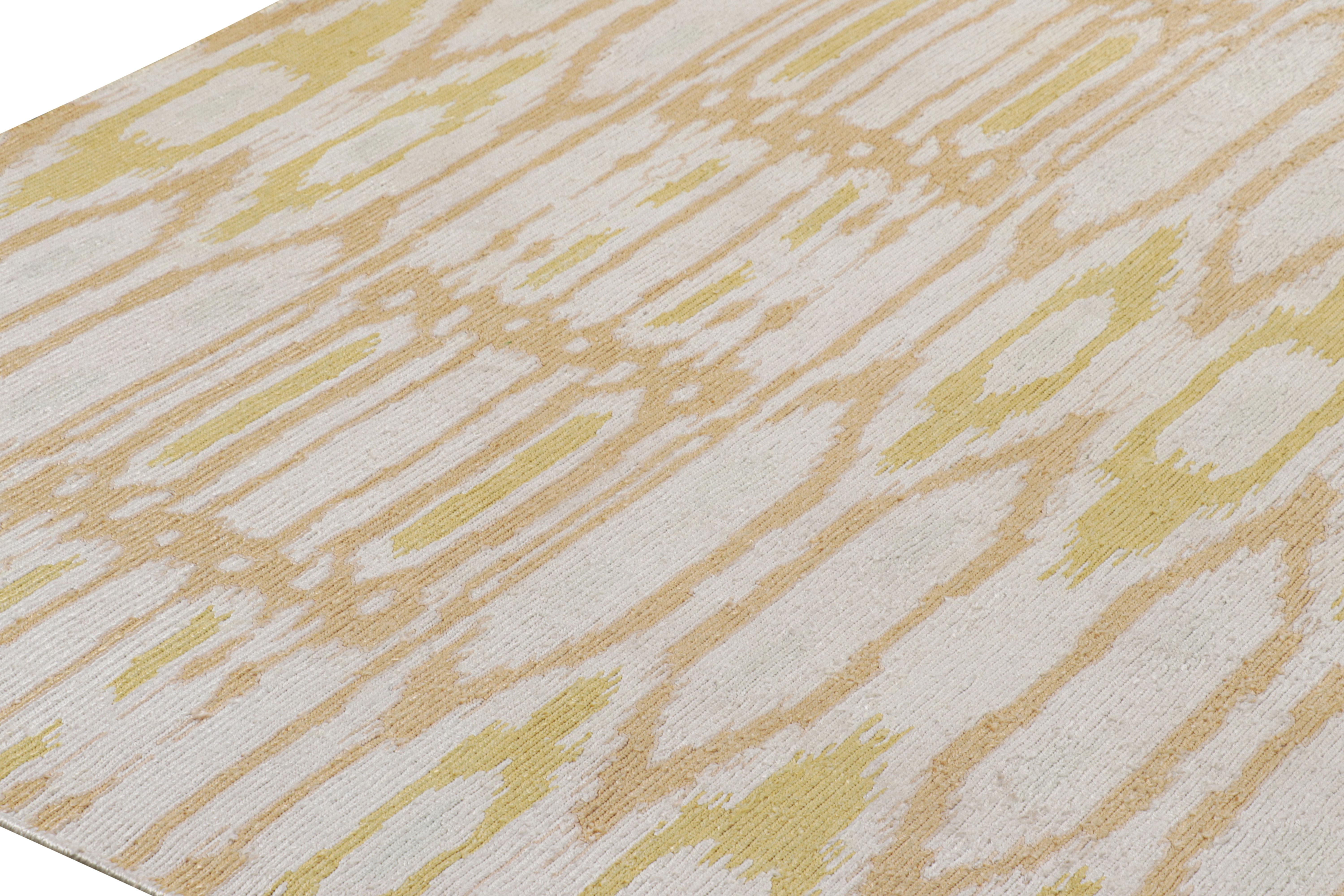 Indian Rug & Kilim’s Modern Square Kilim with Beige, Gold, and White Ikats Pattern For Sale