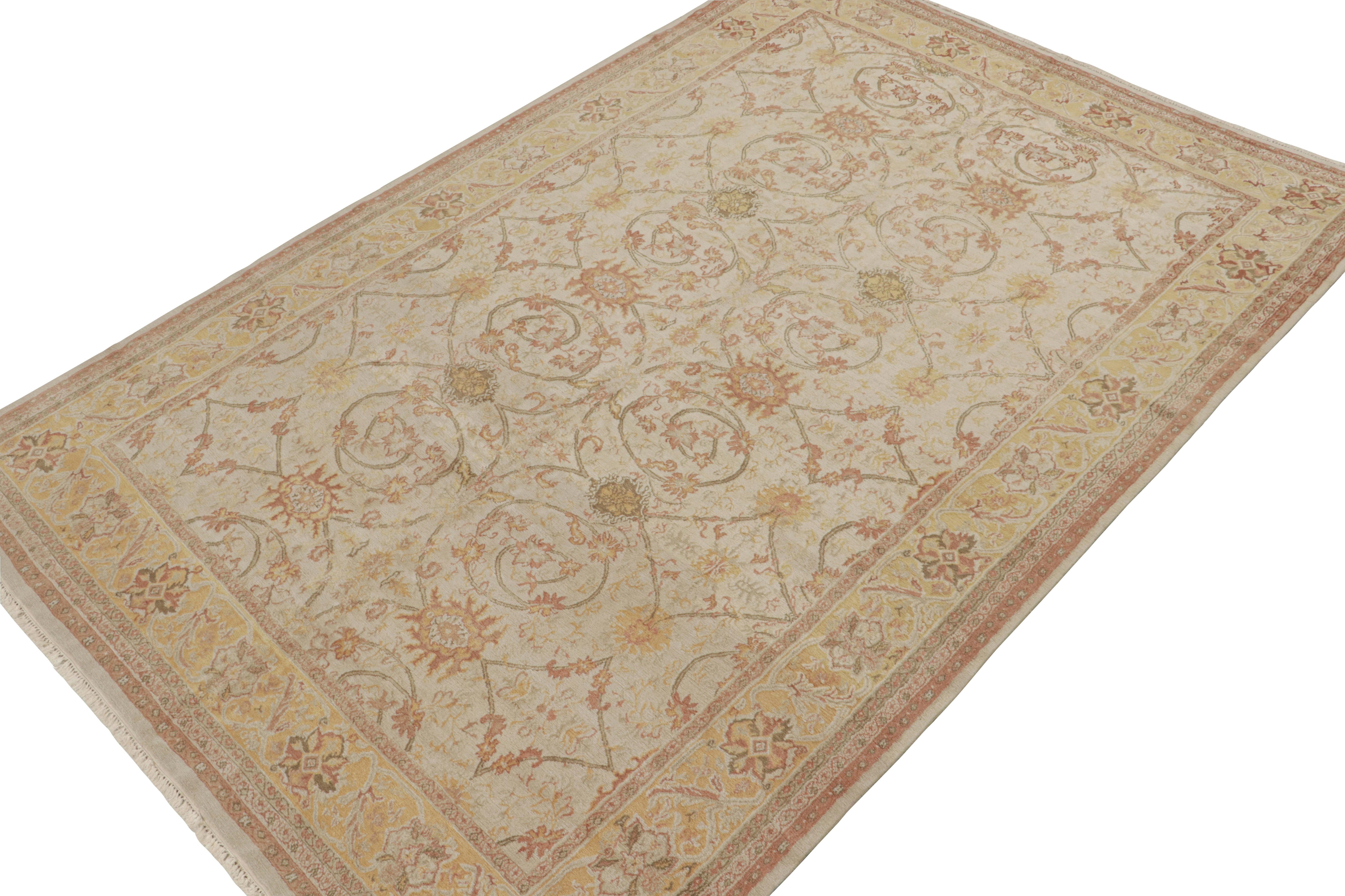 Nepalese Rug & Kilim’s Sultanabad style rug in Cream with Floral Patterns For Sale
