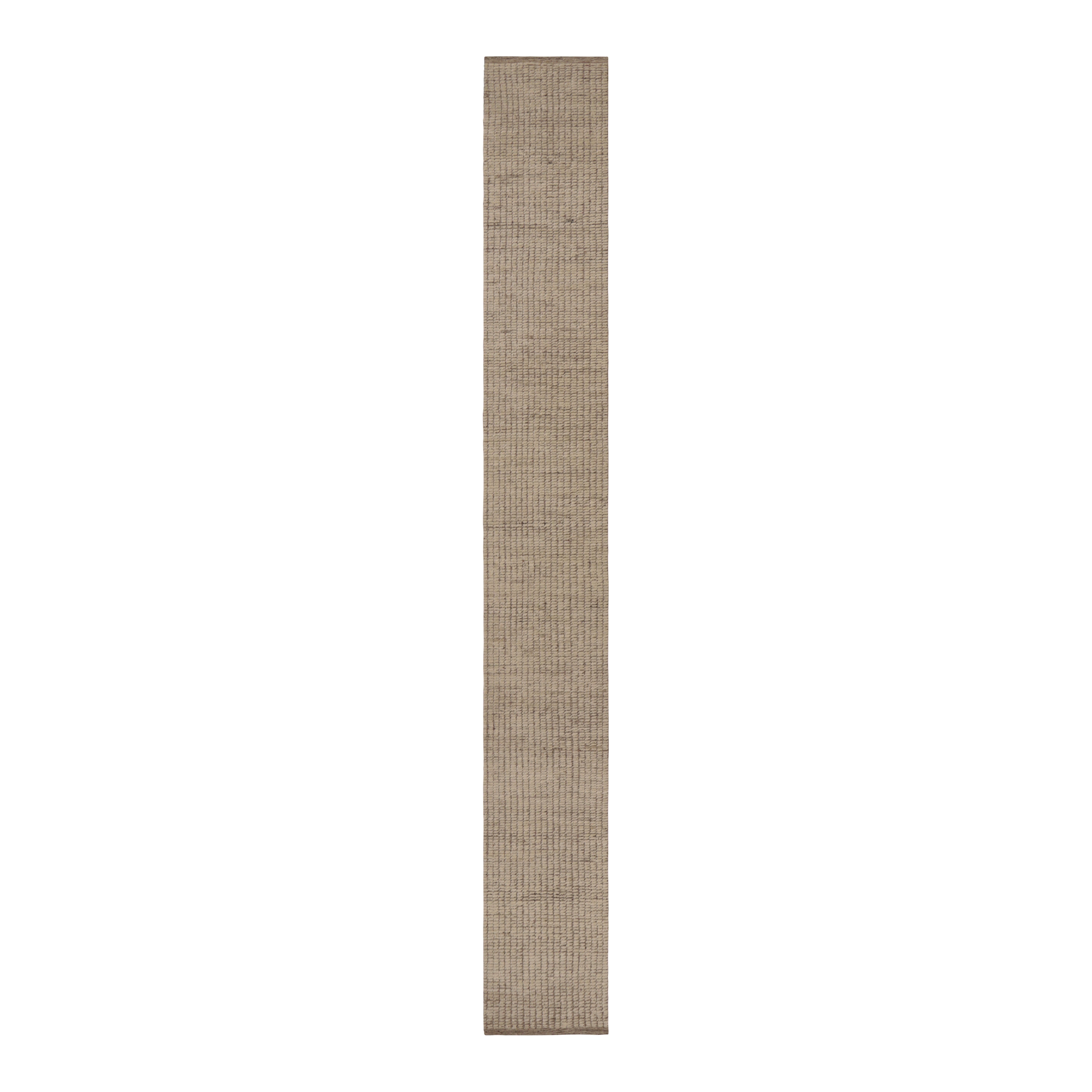 Alfombra extralarga de textura moderna Rug & Kilim en rayas geométricas beige-marrón en venta