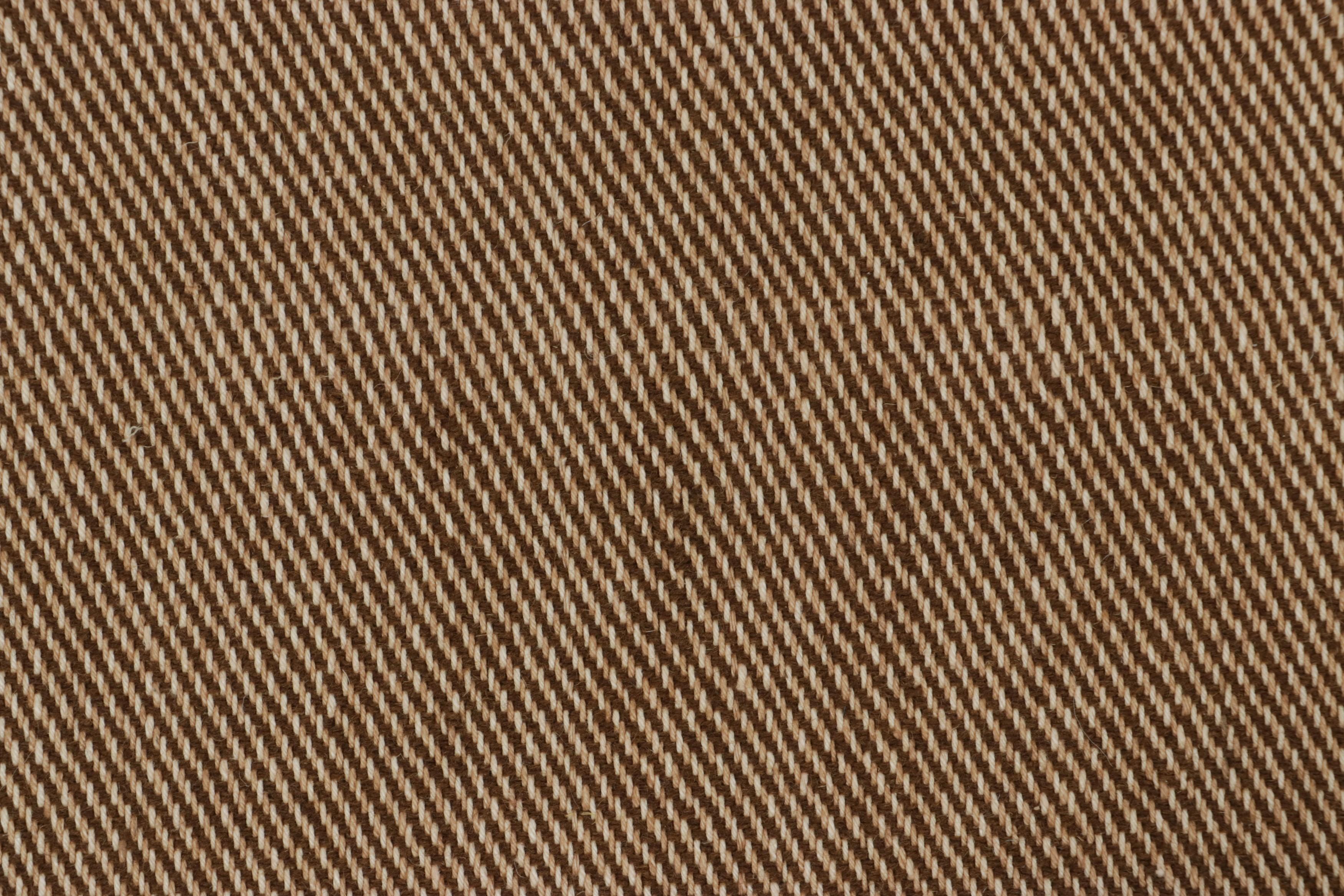 Indian Rug & Kilim’s Modern Textural Extra-Long Runner Rug in Beige-Brown & Cream Tones For Sale