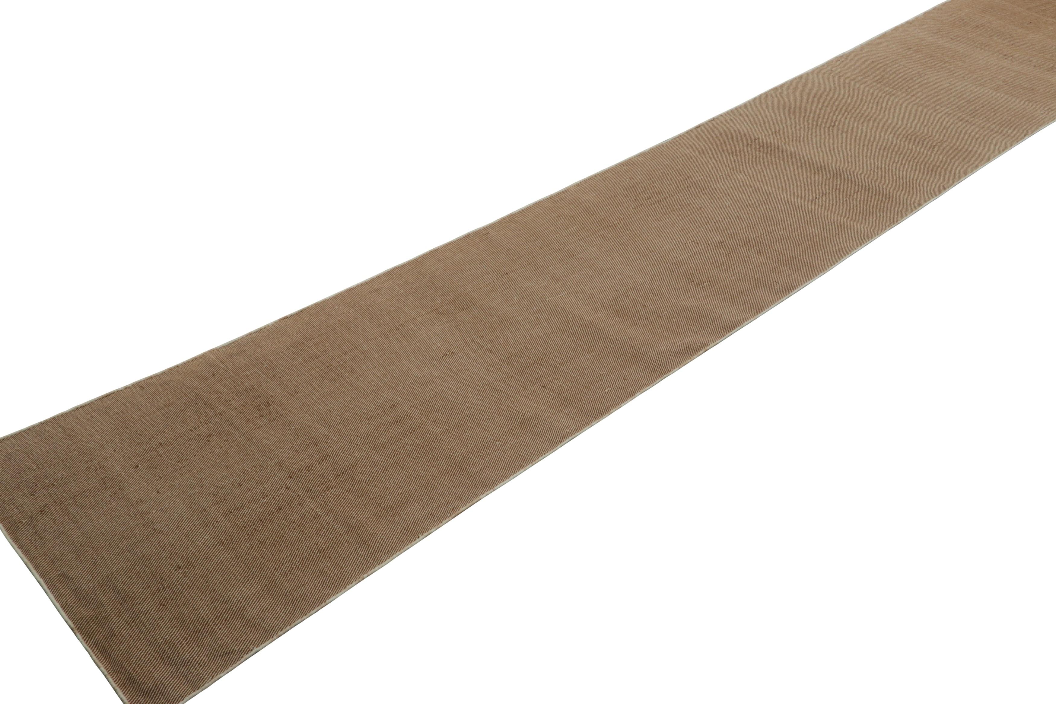 Hand-Woven Rug & Kilim’s Modern Textural Extra-Long Runner Rug in Beige-Brown & Cream Tones For Sale