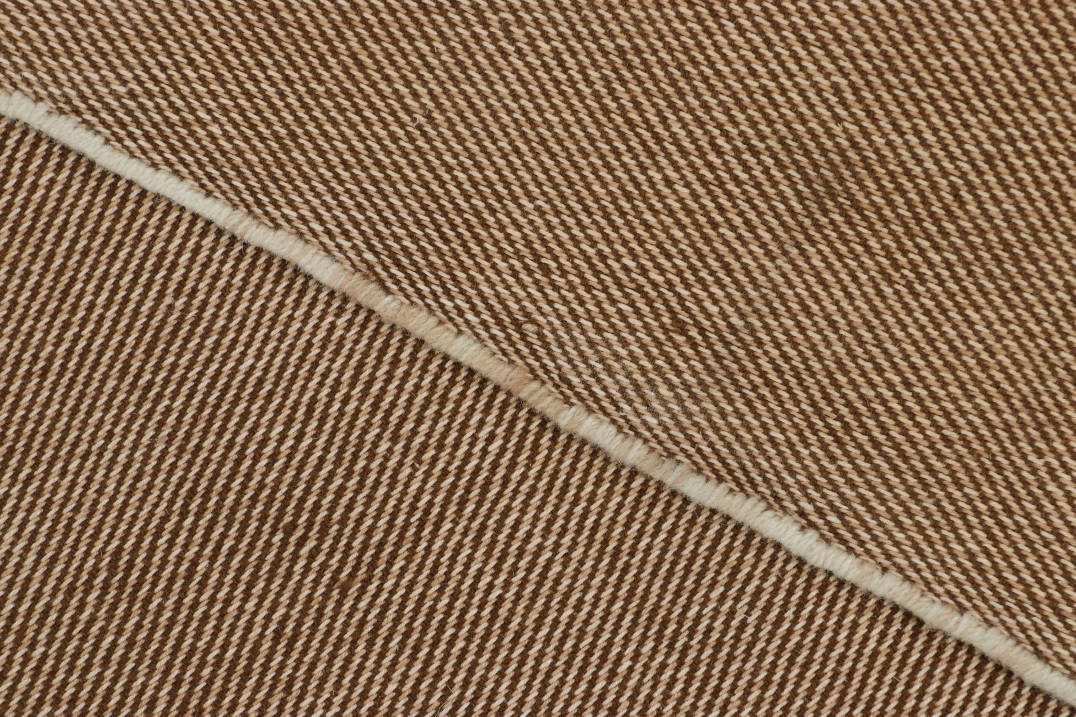 Wool Rug & Kilim’s Modern Textural Extra-Long Runner Rug in Beige-Brown & Cream Tones For Sale