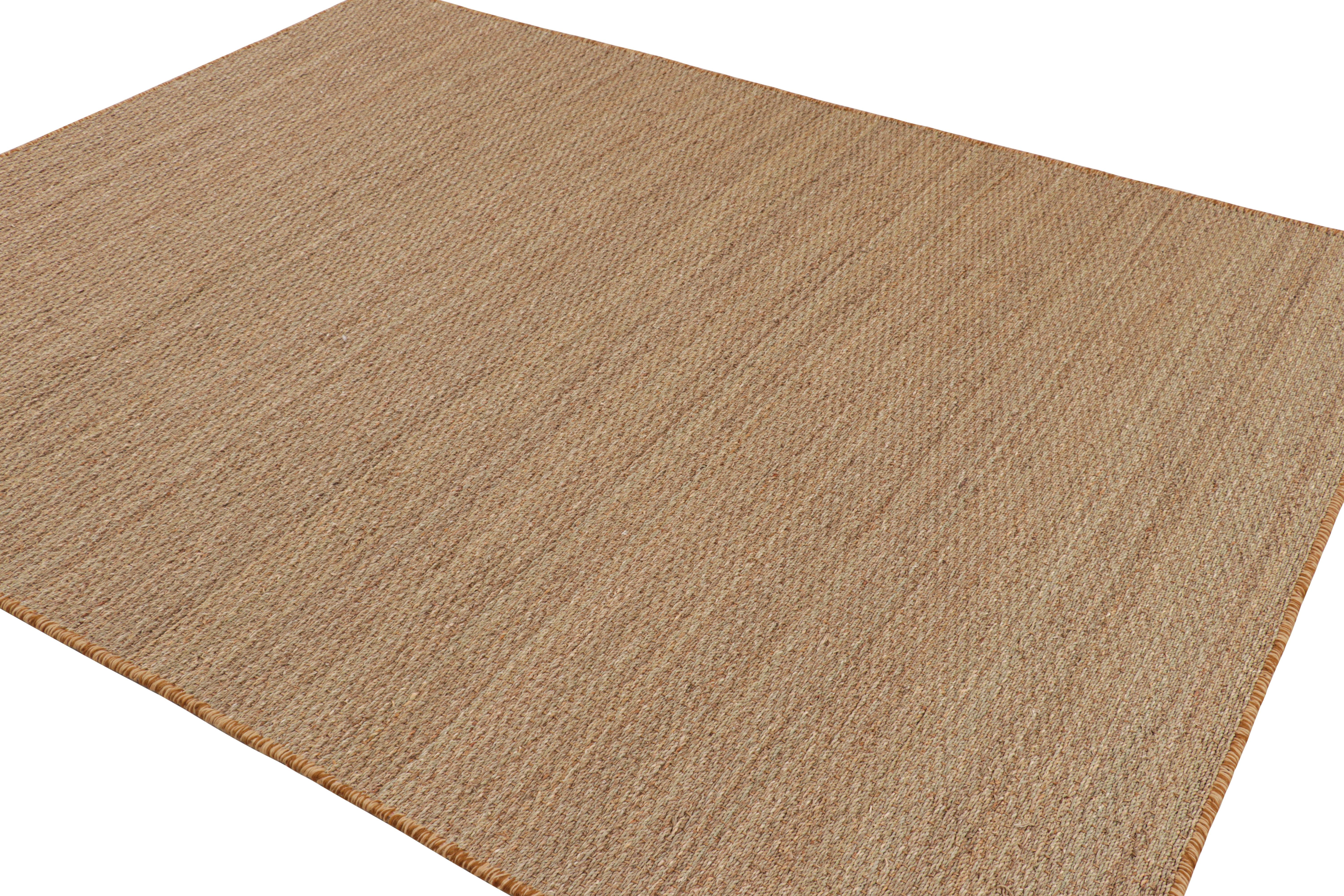 Hand-Knotted Rug & Kilim’s Modern Textural Flatweave Rug in Beige-Brown Stripes and Striae For Sale