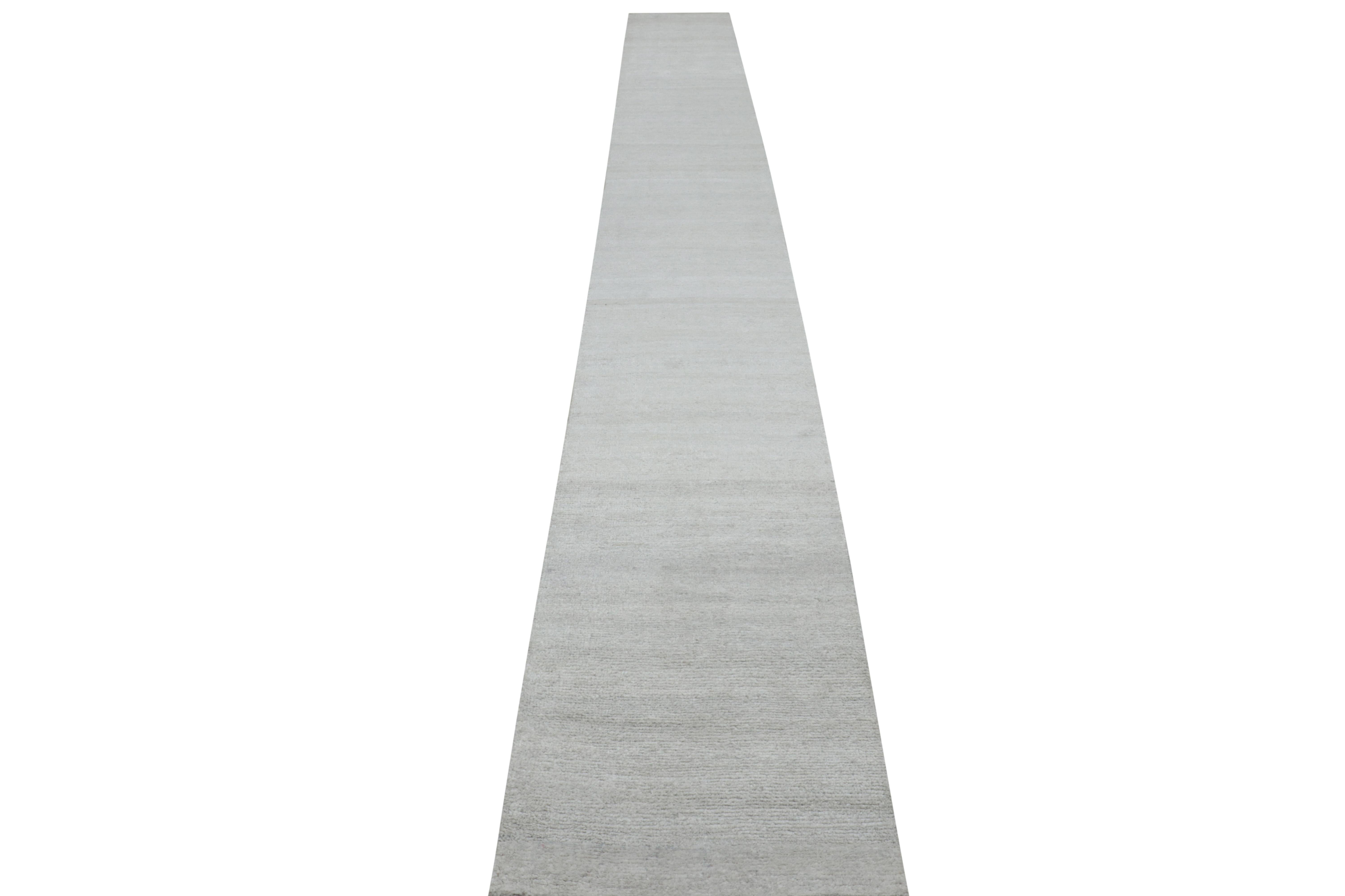 Hand-Knotted Rug & Kilim’s Modern Textural Gallery Runner in Beige-Cream Stripes and Striae For Sale