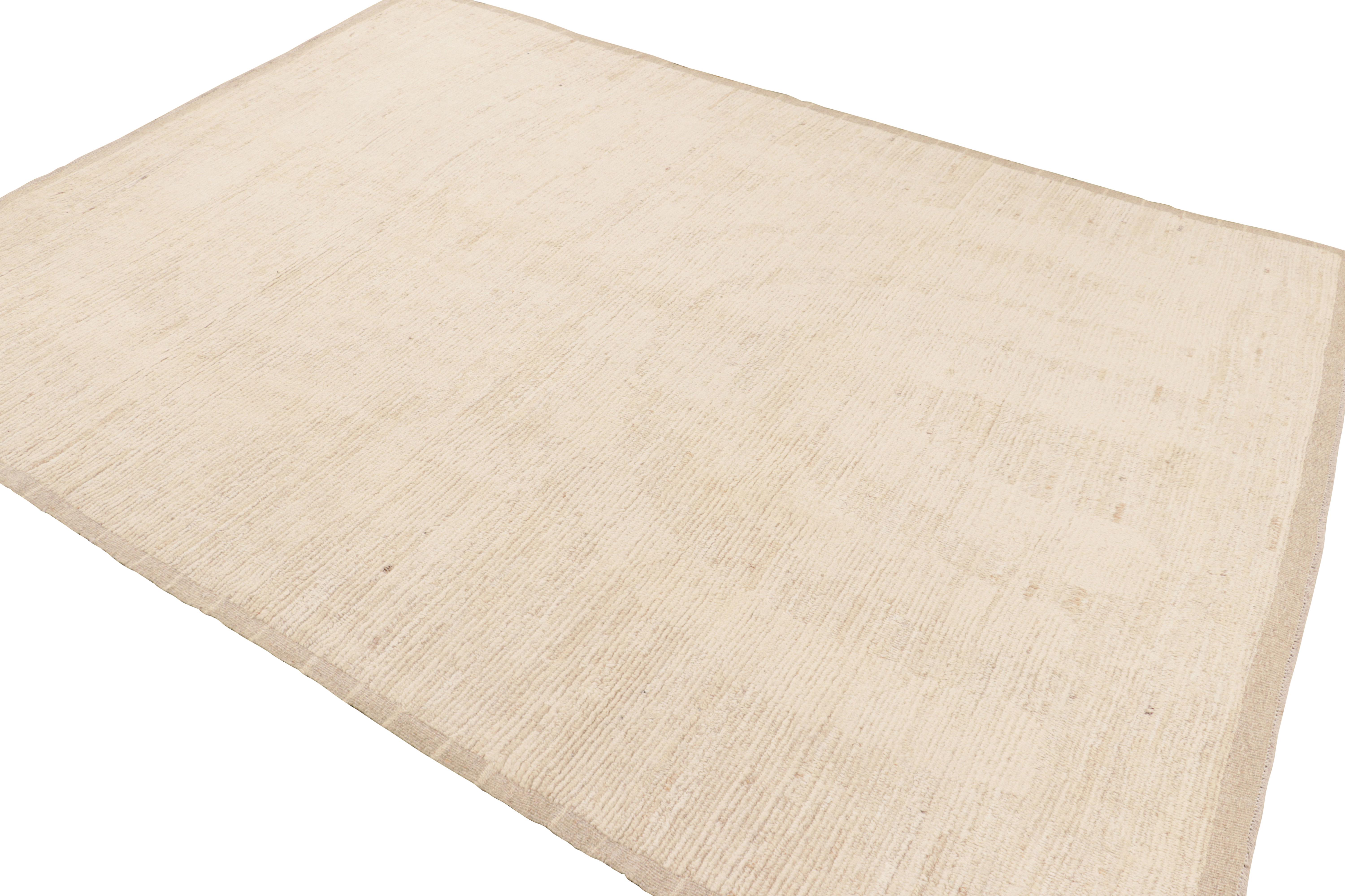 Hand-Knotted Rug & Kilim’s Modern Textural Rug in Beige and Cream with Ribbed Patterns For Sale