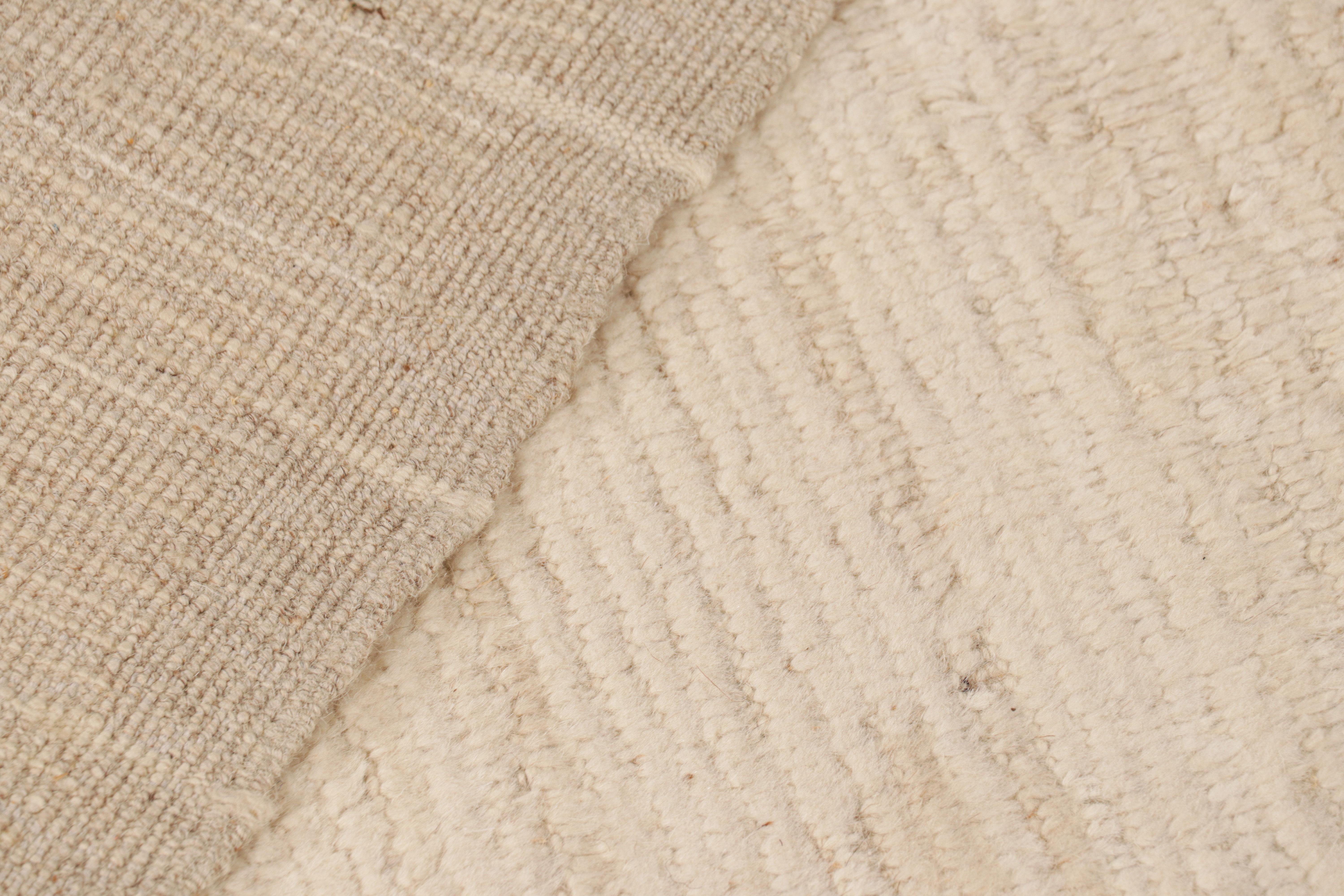 Wool Rug & Kilim’s Modern Textural Rug in Beige and Cream with Ribbed Patterns For Sale