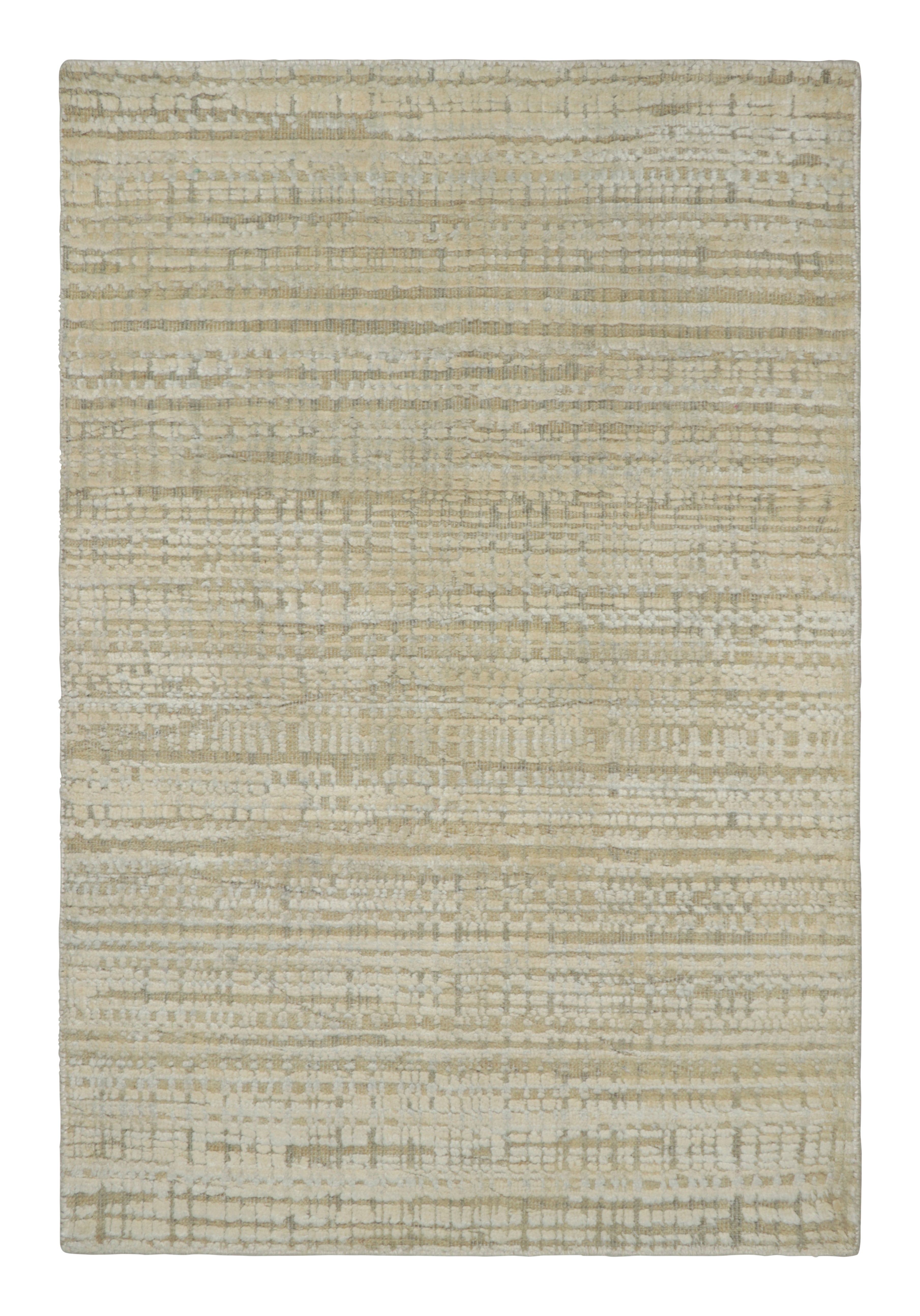 Rug & Kilim's Modern Textural Rug in Beige and Cream with Silver Stripes For Sale